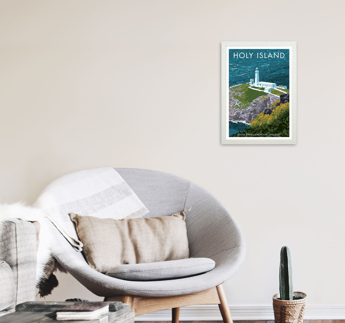 Holy Island by Stephen Millership A3 Oak Frame