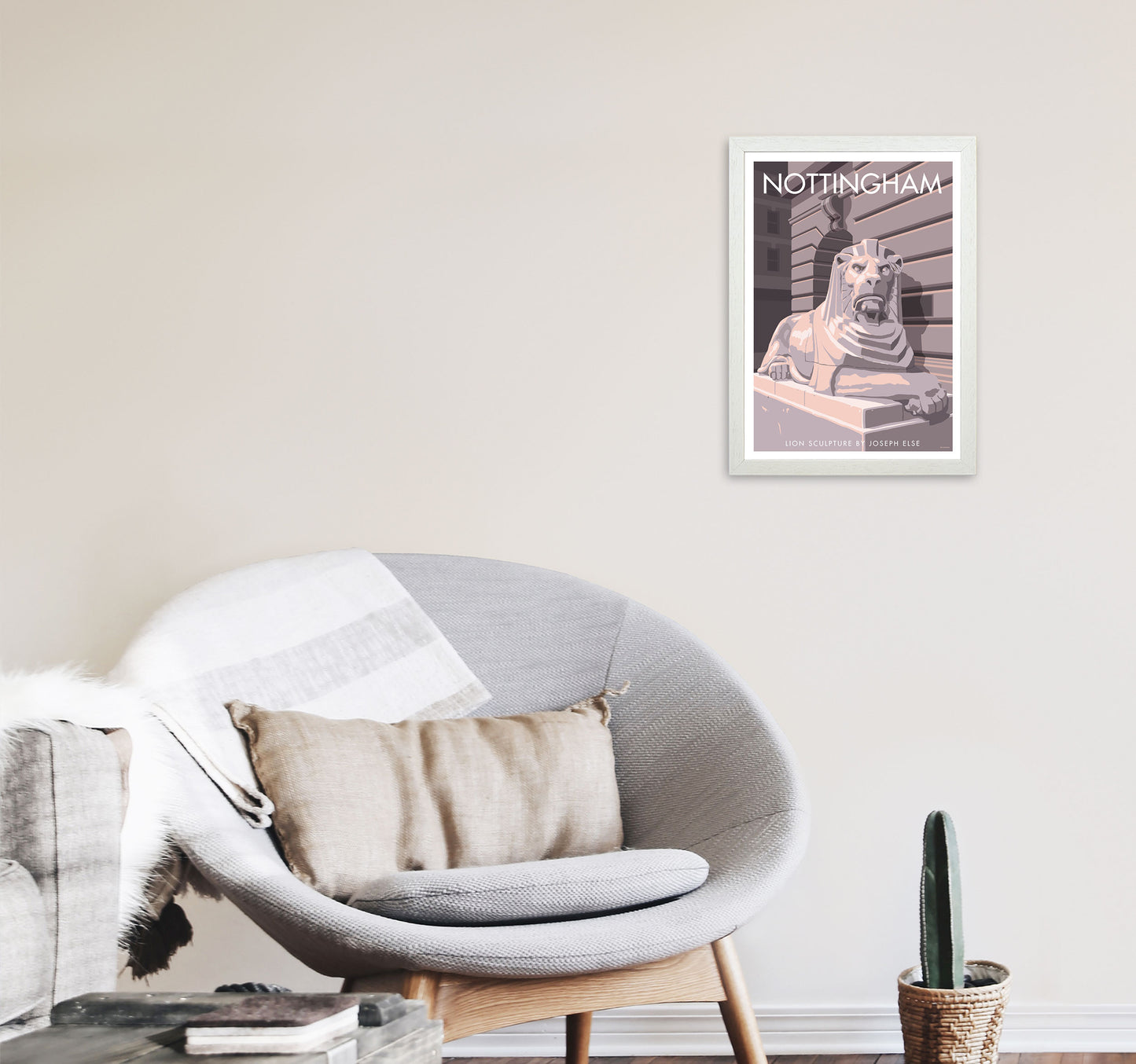 Nottingham Lion Sculpture Art Print by Stephen Millership A3 Oak Frame
