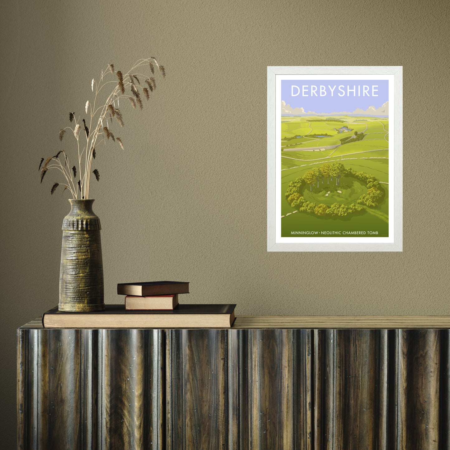 DERBYSHIRE MINNINGLOW A3 by Stephen Millership A3 White Frame