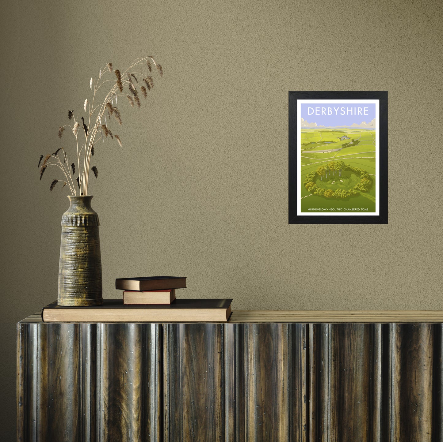 DERBYSHIRE MINNINGLOW A3 by Stephen Millership A4 Black Frame