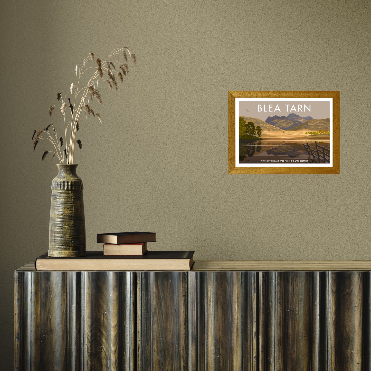 THE LAKES BLEA TARN A3 by Stephen Millership A4 Oak Frame