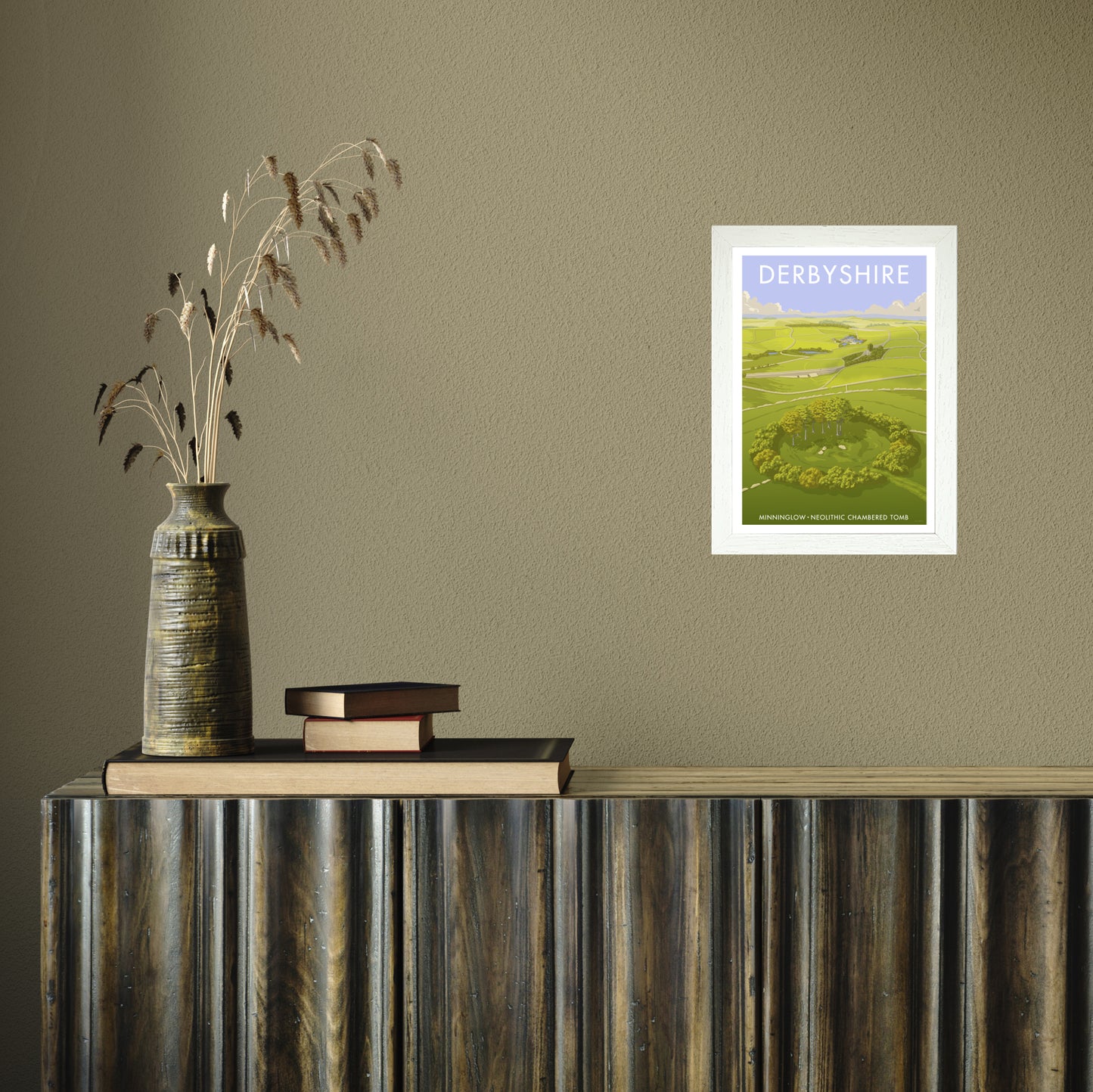 DERBYSHIRE MINNINGLOW A3 by Stephen Millership A4 White Frame