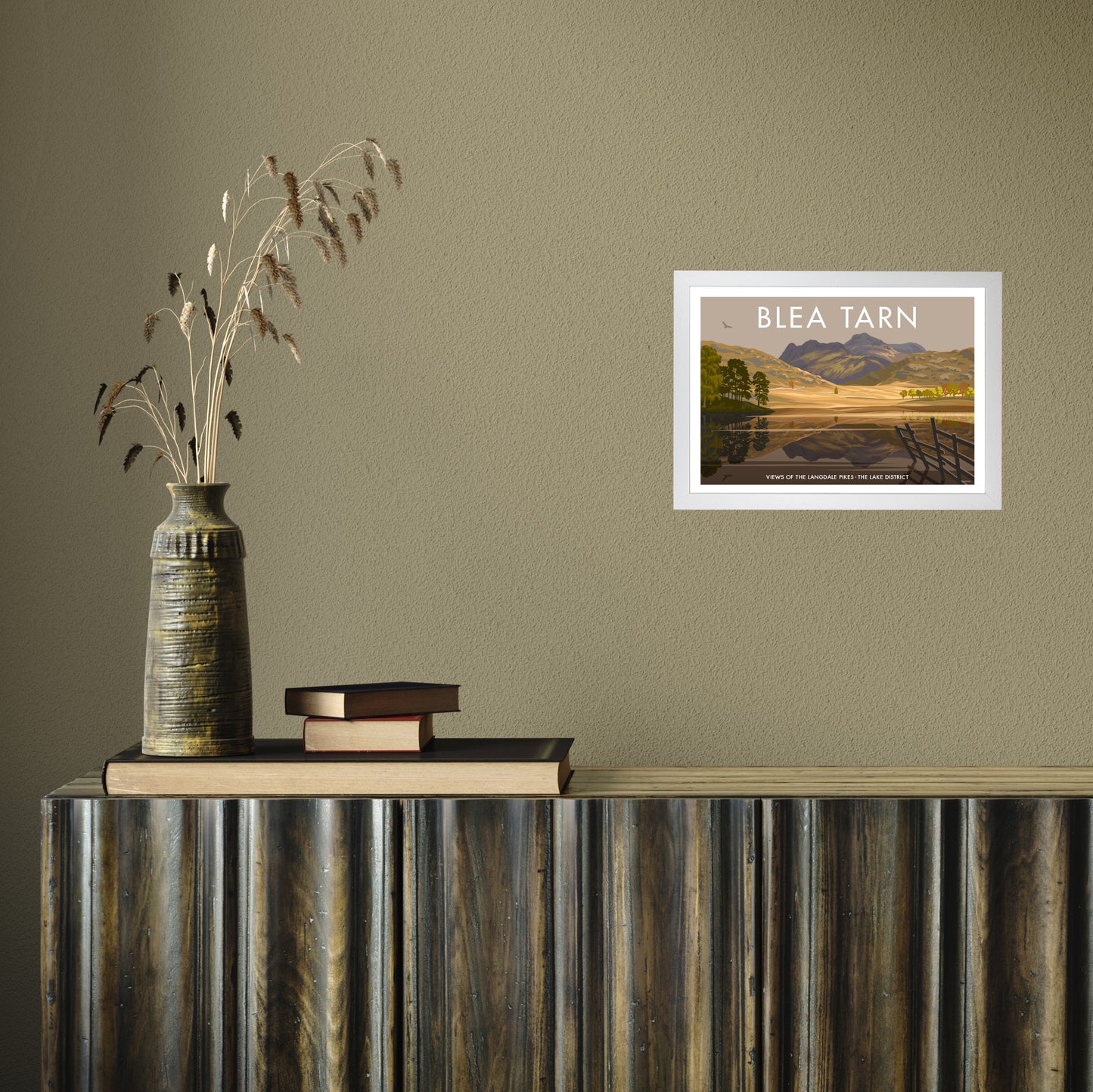 THE LAKES BLEA TARN A3 by Stephen Millership A4 White Frame
