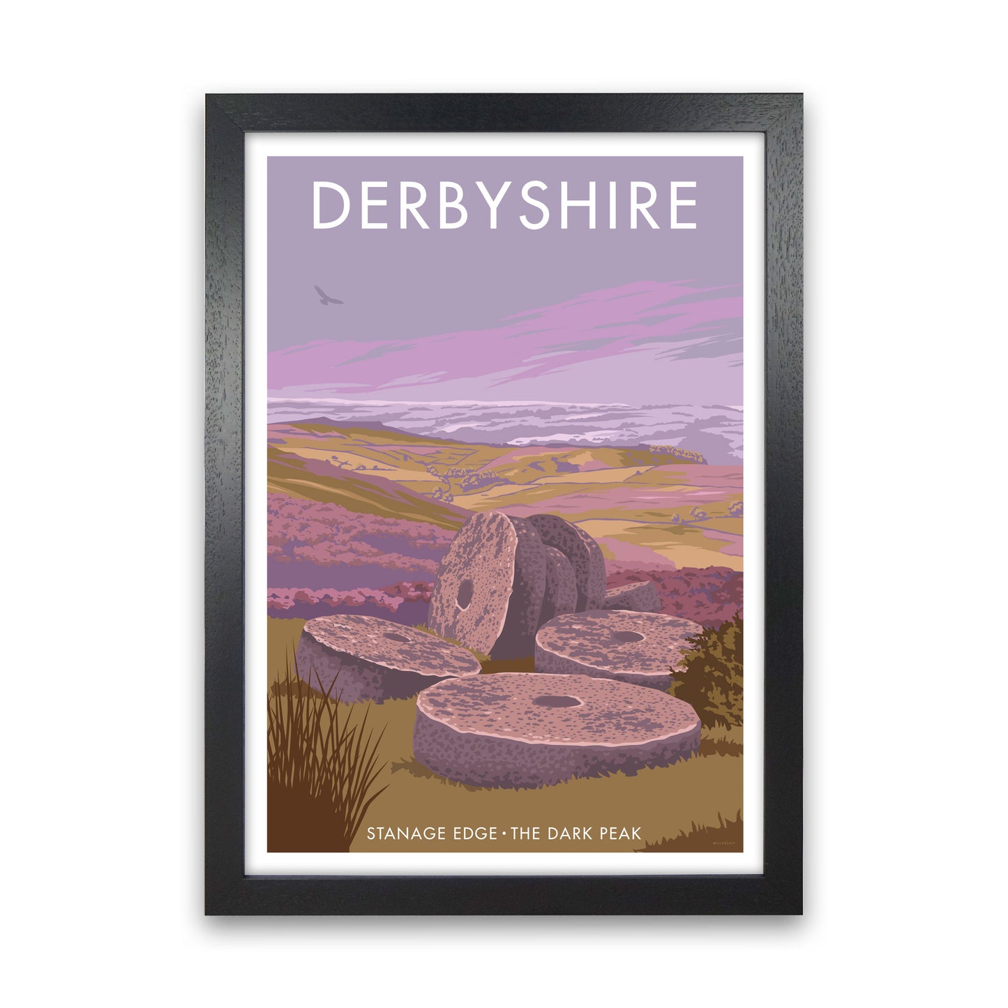 Stanage Edge Derbyshire Travel Art Print by Stephen Millership Black Grain