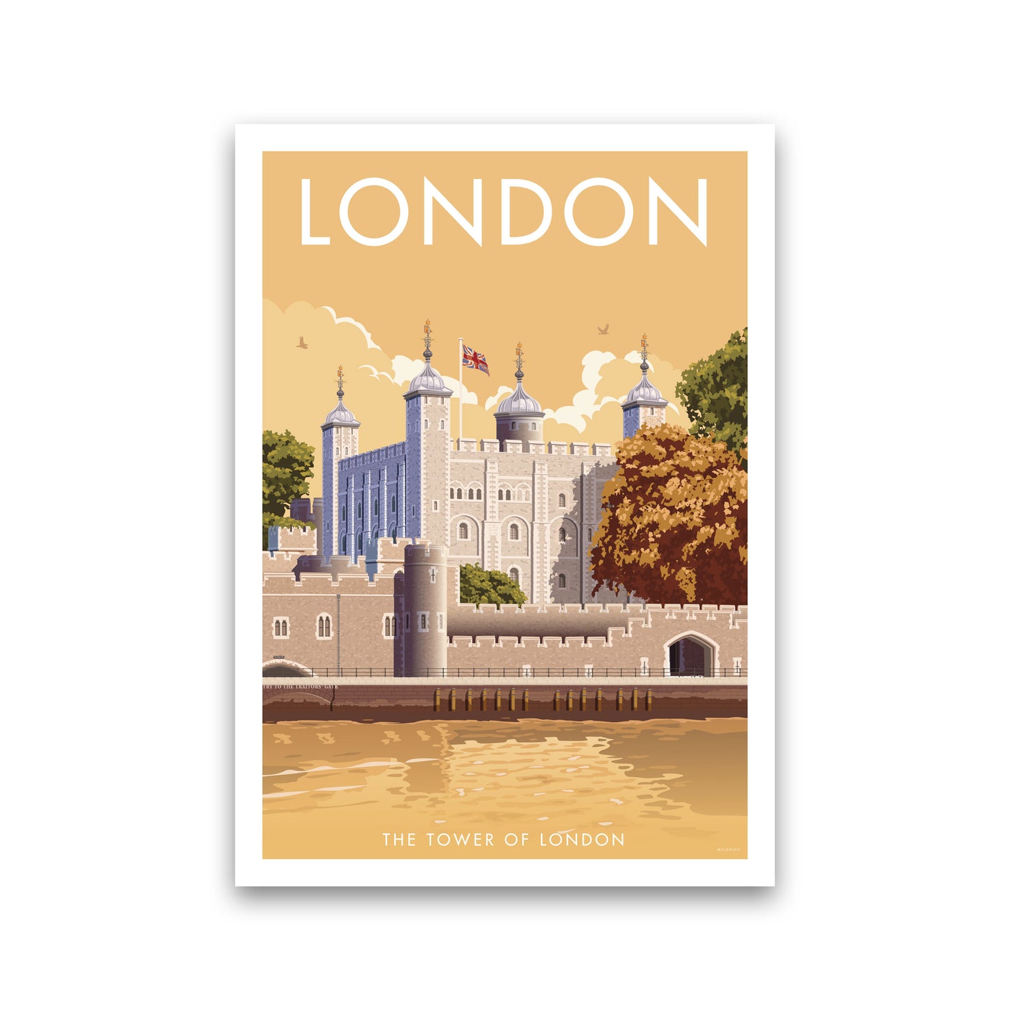 London Tower Travel Art Print by Stephen Millership, Vintage Framed Poster