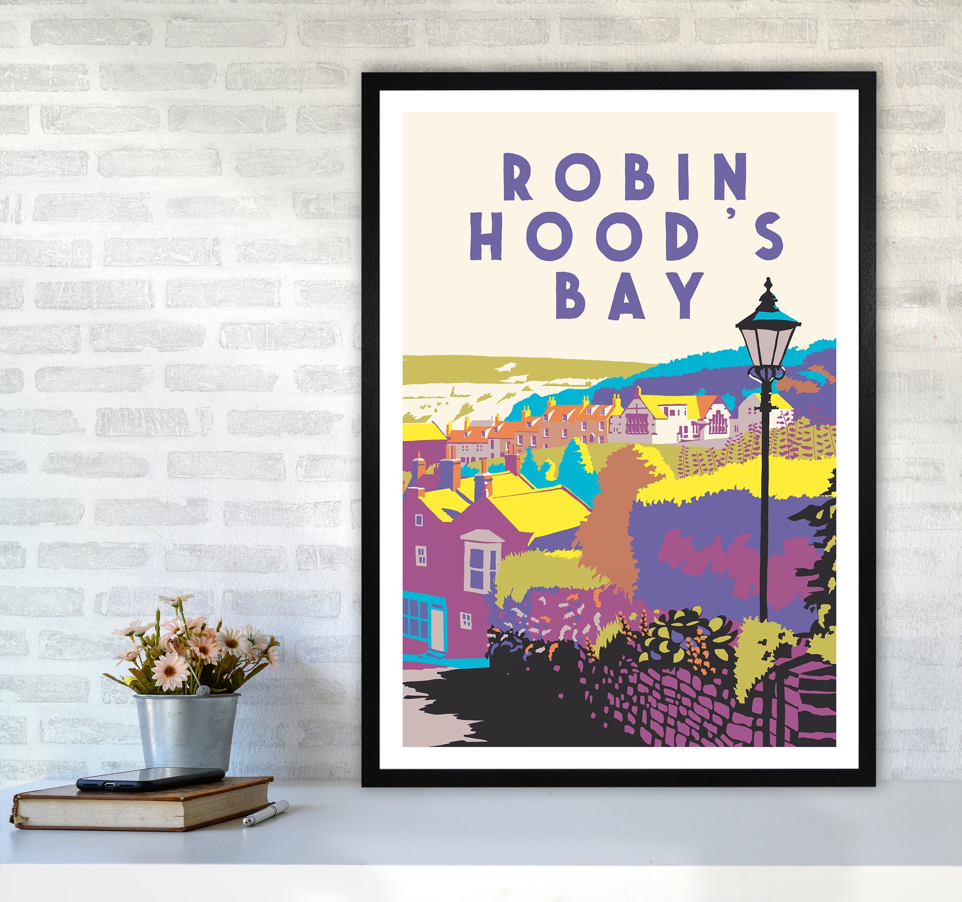 Robin Hood's Bay 2 Portrait Art Print by Richard O'Neill A1 White Frame