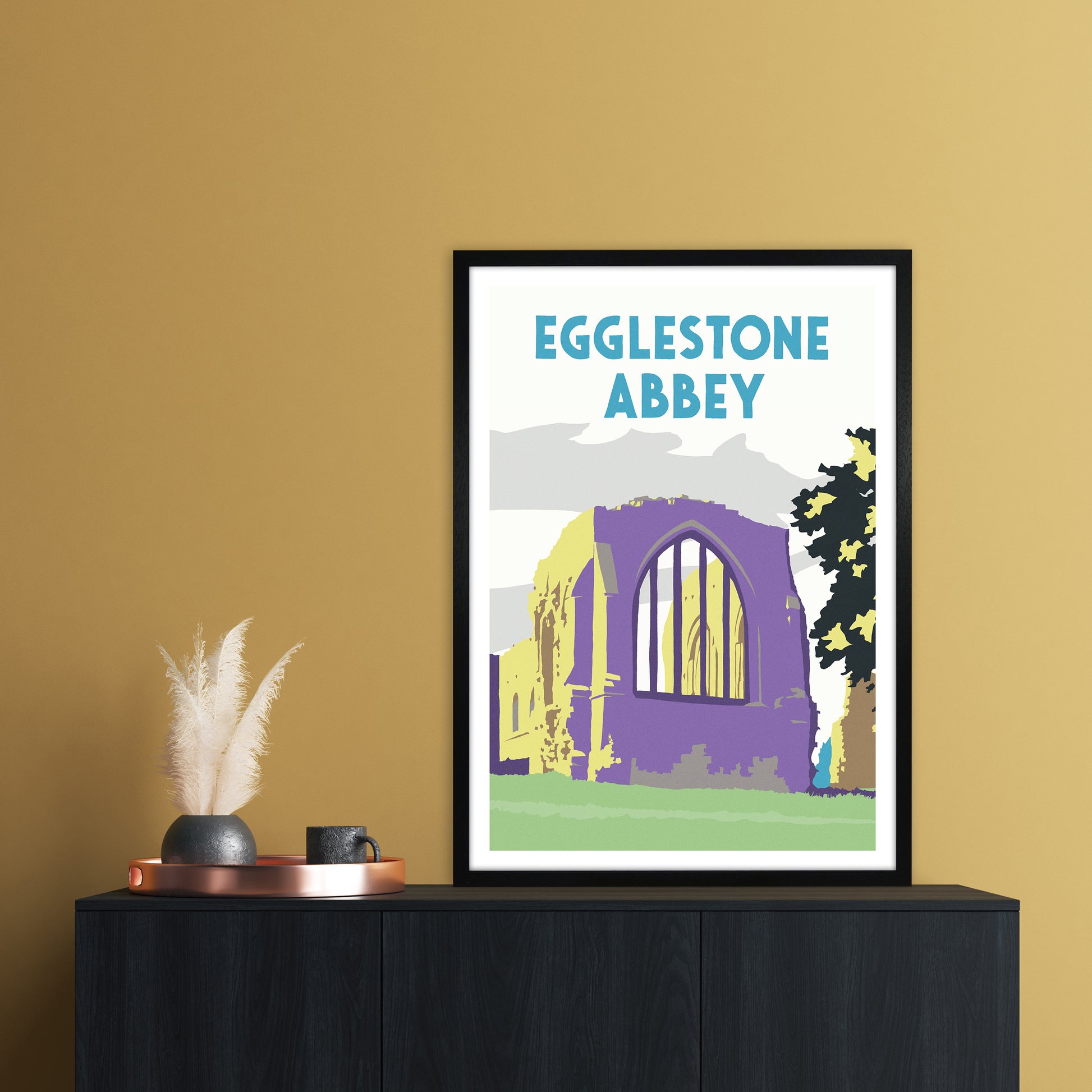 Egglestone Abbey Portrait Travel Art Print by Richard O'Neill A1 White Frame