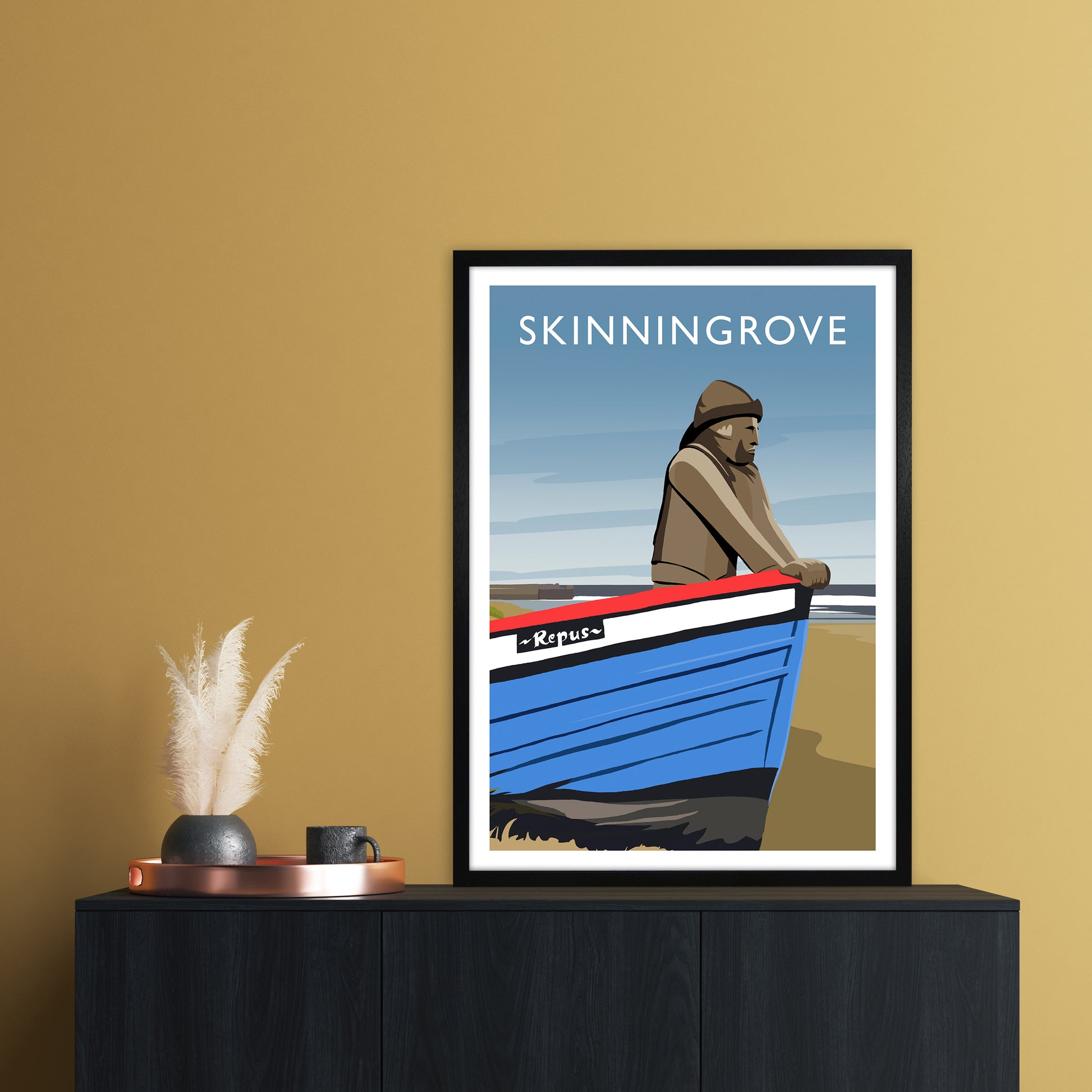 Skinningrove Portrait Travel Art Print by Richard O'Neill A1 White Frame