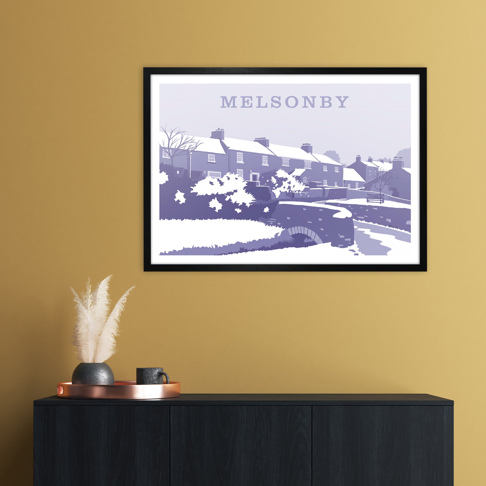 Melsonby (Snow) Travel Art Print by Richard O'Neill A1 White Frame