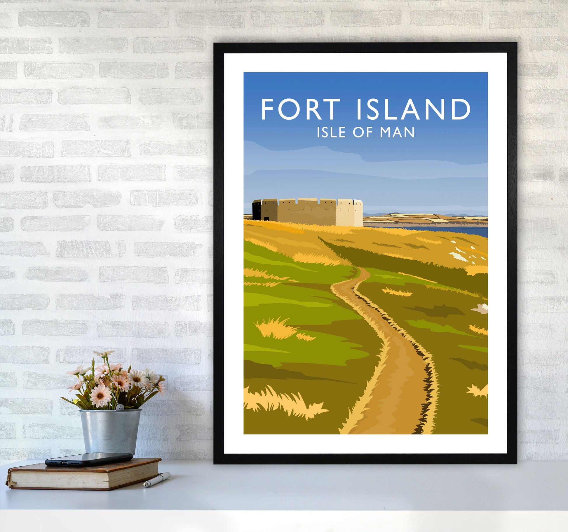 Fort Island portrait Travel Art Print by Richard O'Neill A1 White Frame