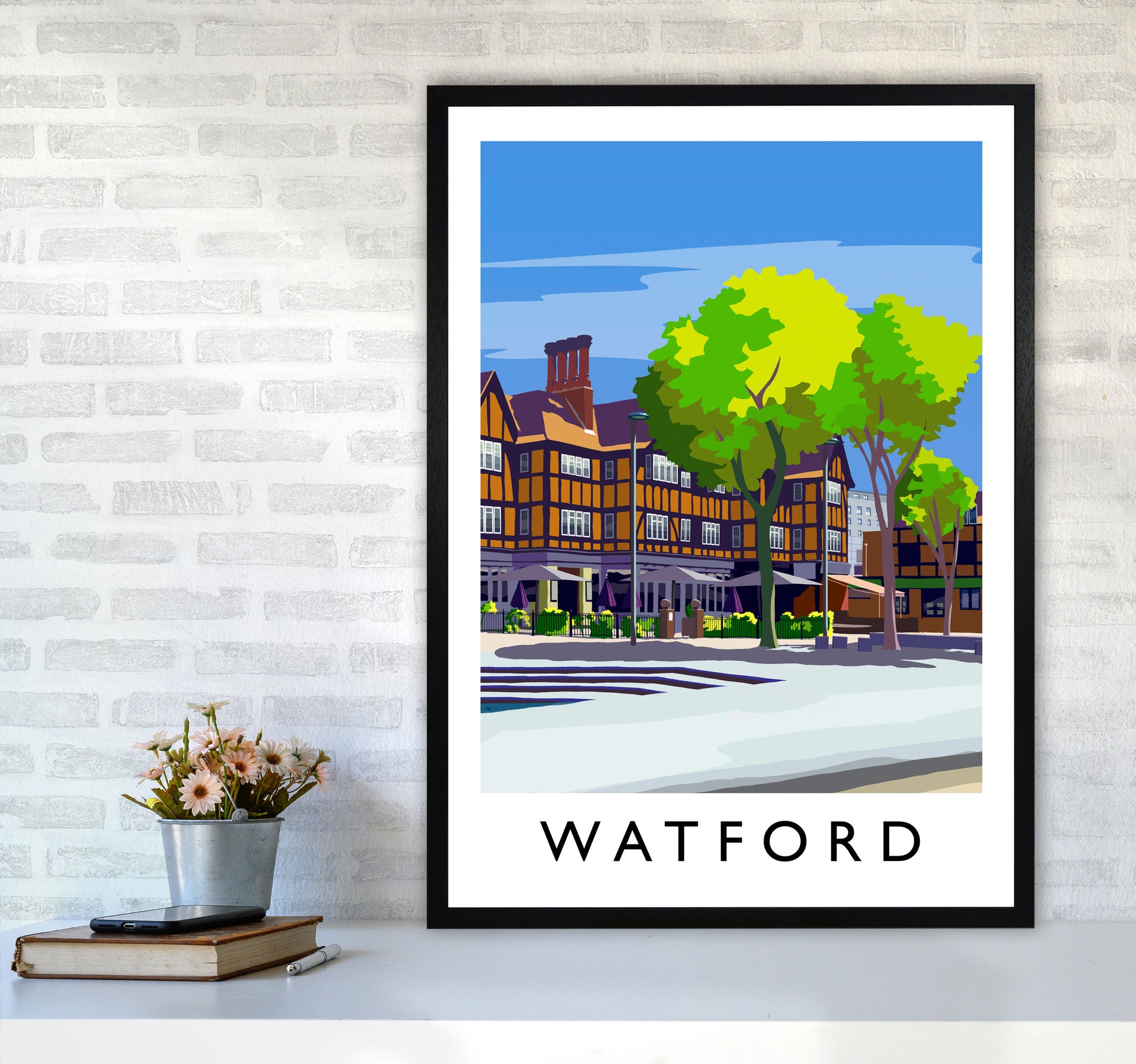 Watford 2 portrait Travel Art Print by Richard O'Neill A1 White Frame