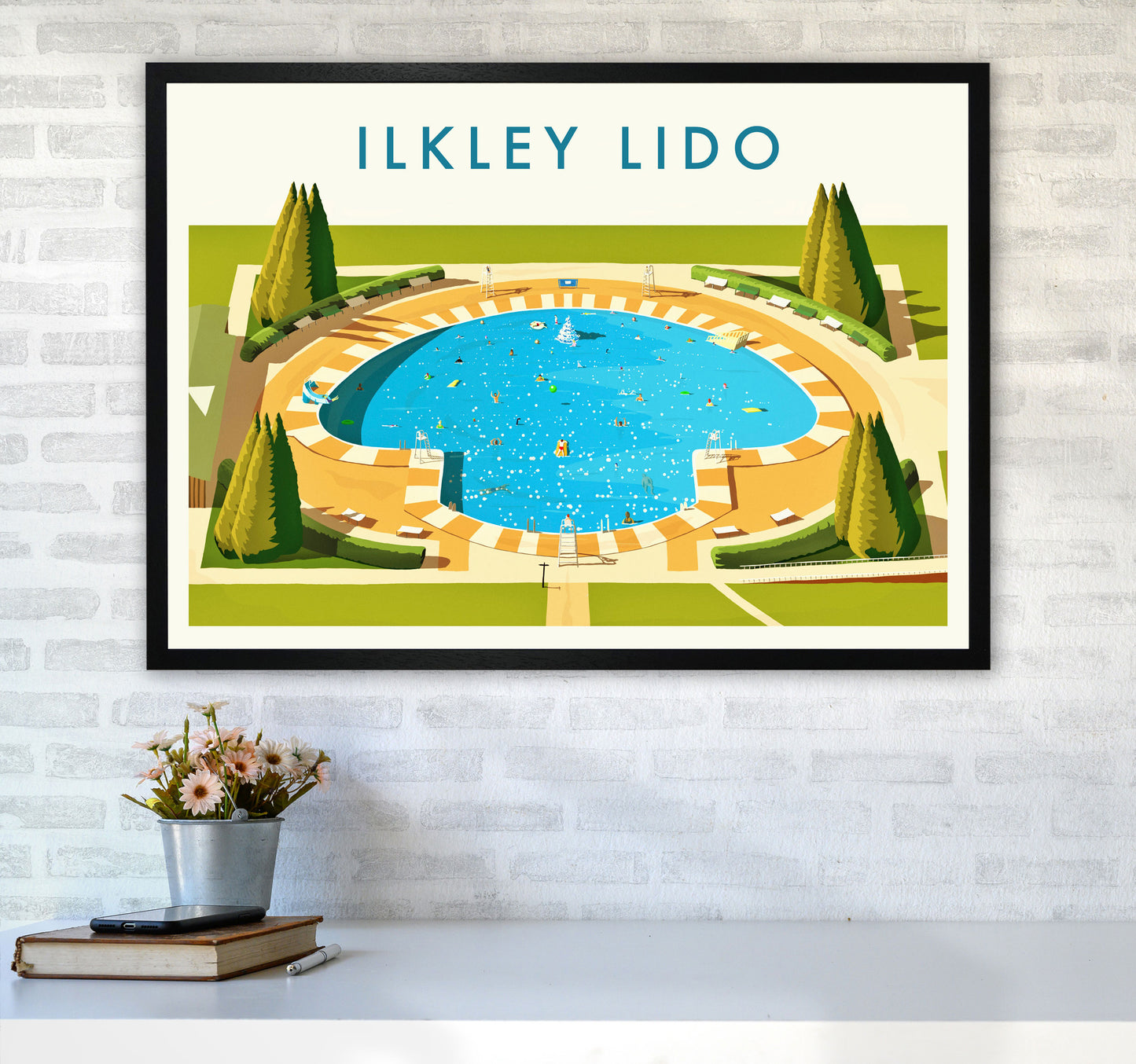 Ilkley Lido Travel Art Print by Richard O'Neill A1 White Frame