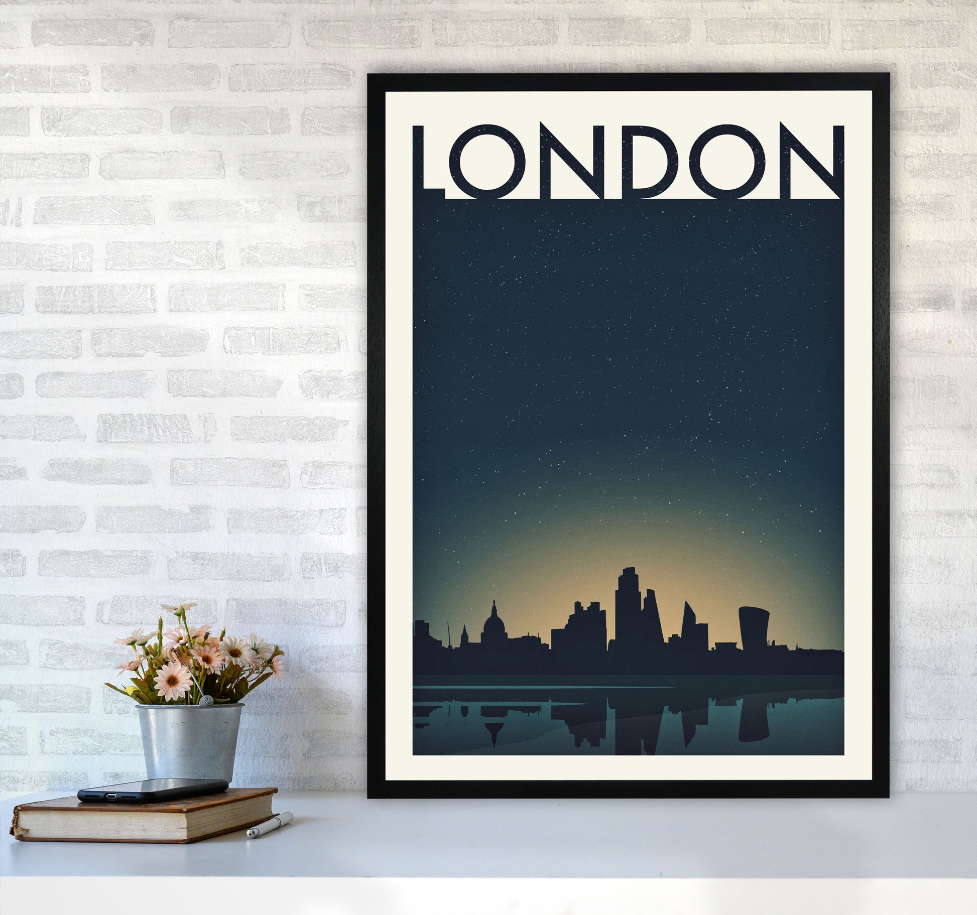 London 4 (Night) Travel Art Print by Richard O'Neill A1 White Frame