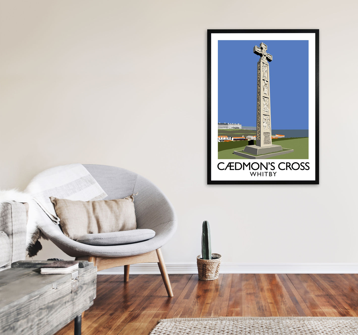 Caedmon's Cross Whitby Framed Digital Art Print by Richard O'Neill A1 White Frame