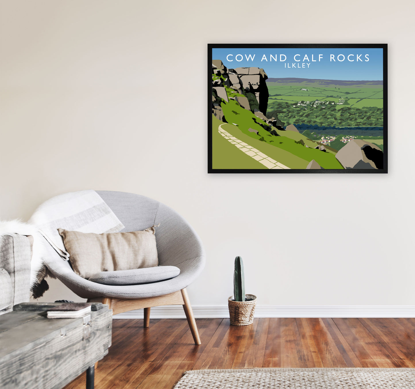 Cow and Calf Rocks Ilkley Framed Digital Art Print by Richard O'Neill A1 White Frame