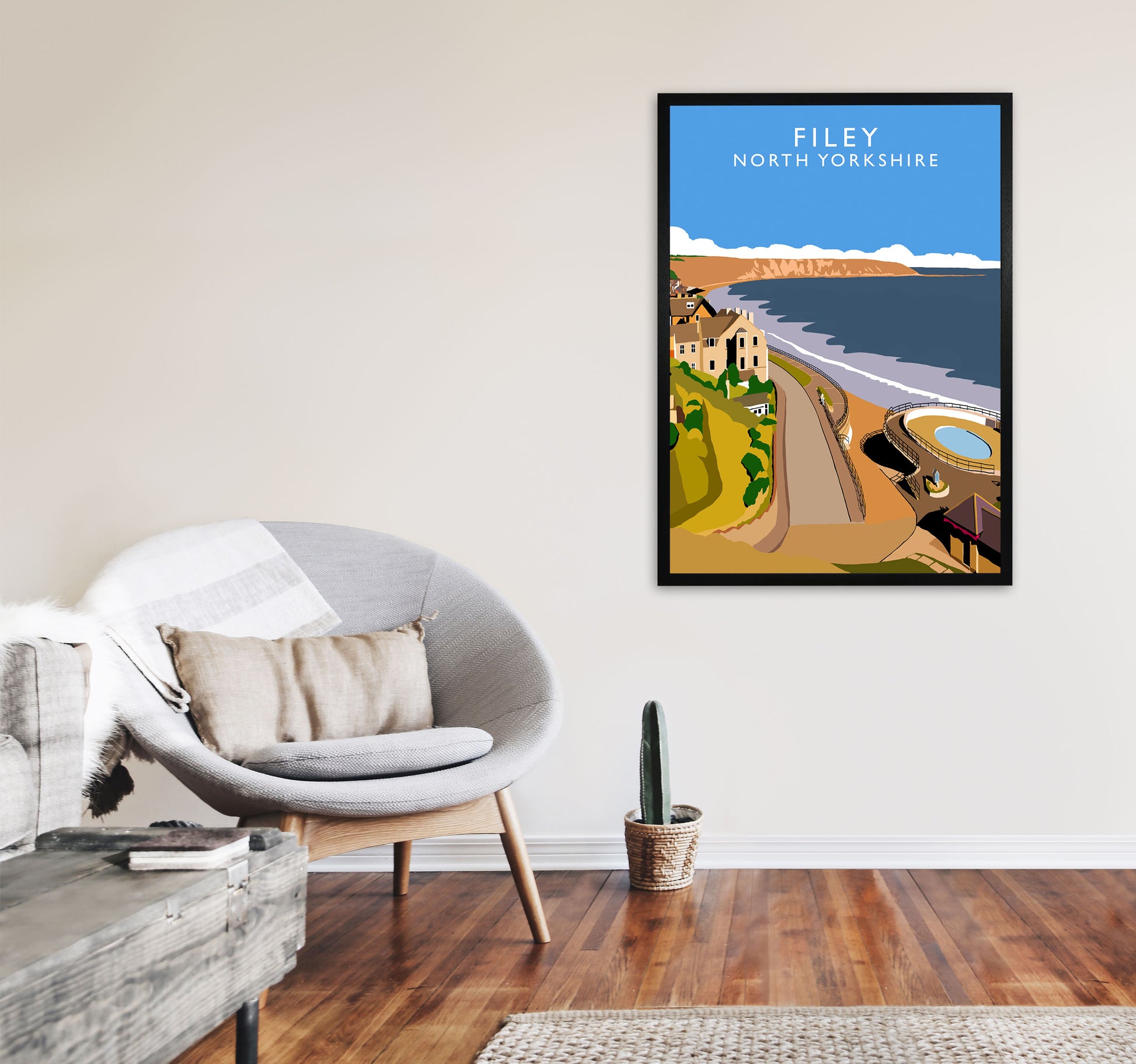 Filey North Yorkshire Framed Digital Art Print by Richard O'Neill A1 White Frame