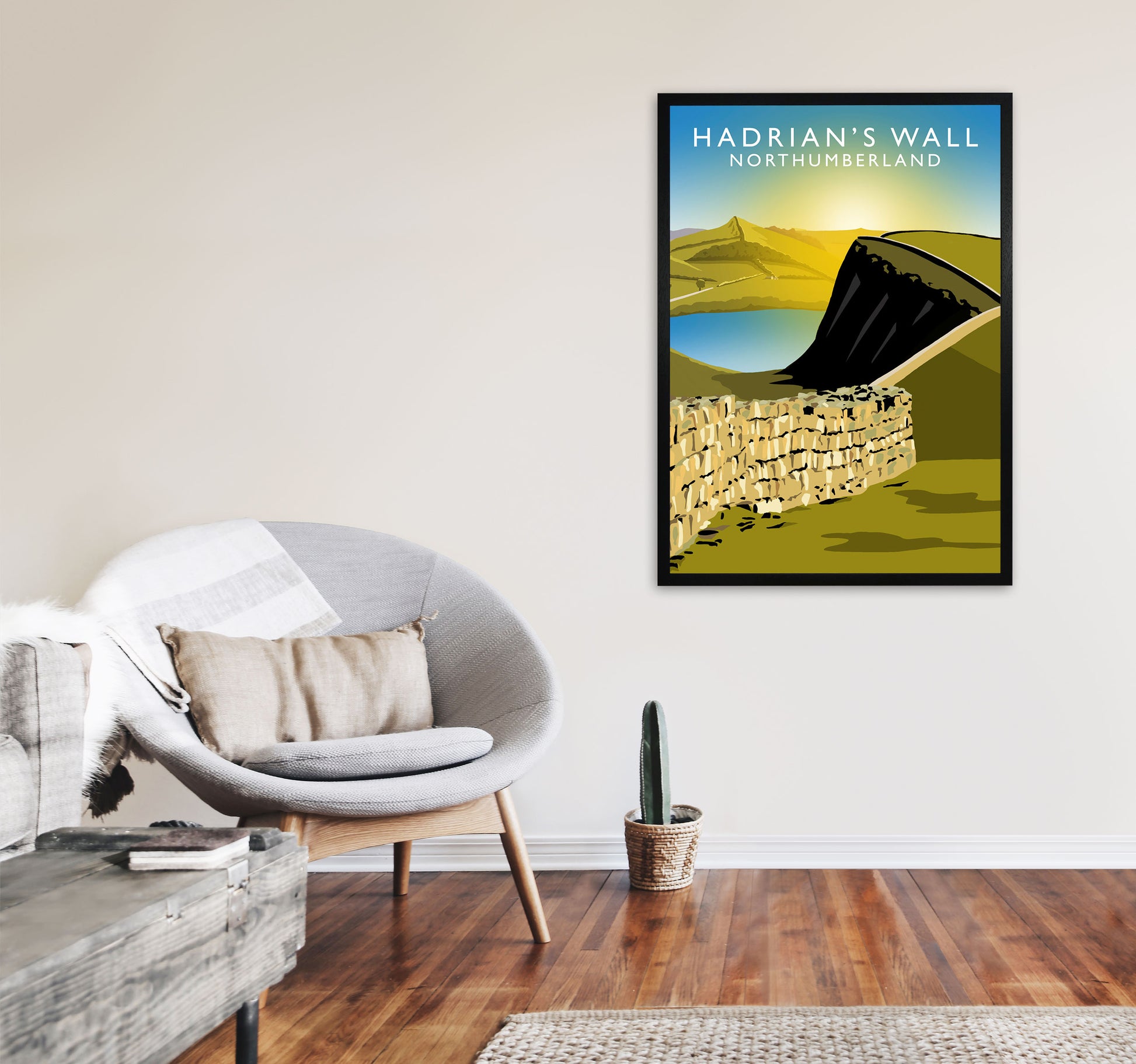 Hadrian's Wall Northumberland Framed Art Print by Richard O'Neill A1 White Frame