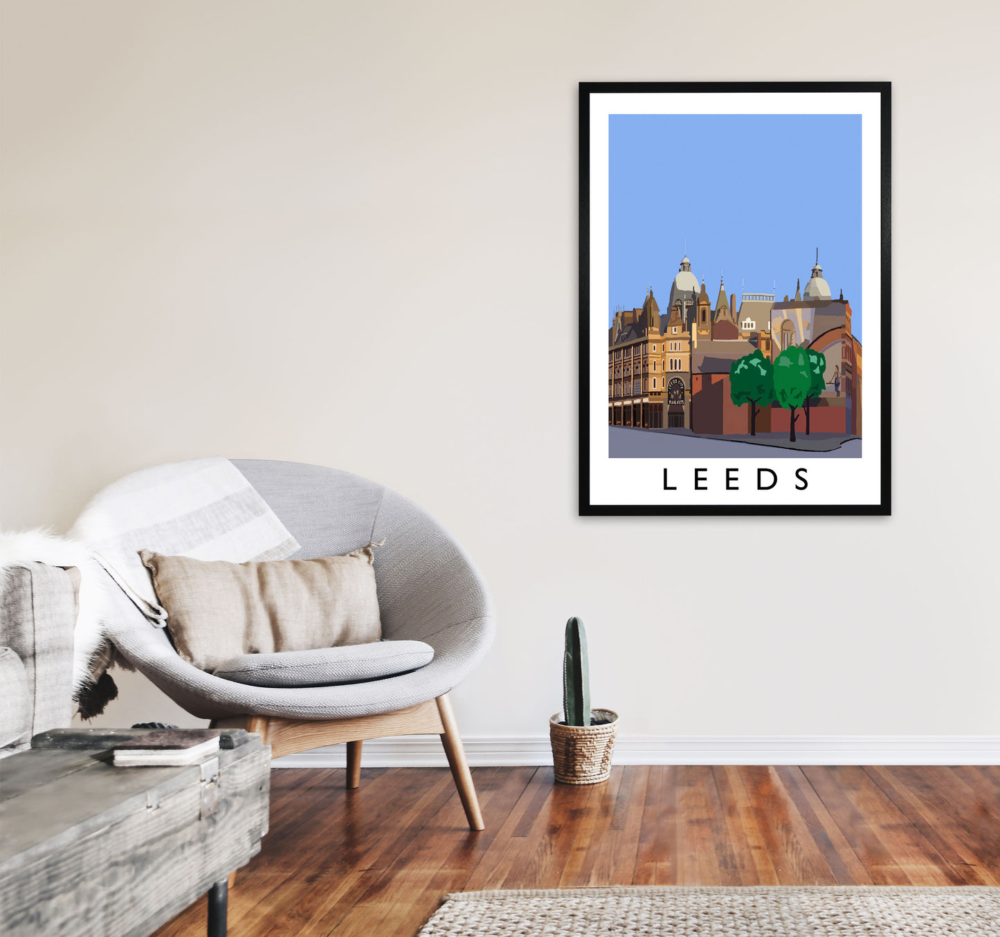 Leeds by Richard O'Neill Yorkshire Art Print, Vintage Travel Poster A1 White Frame