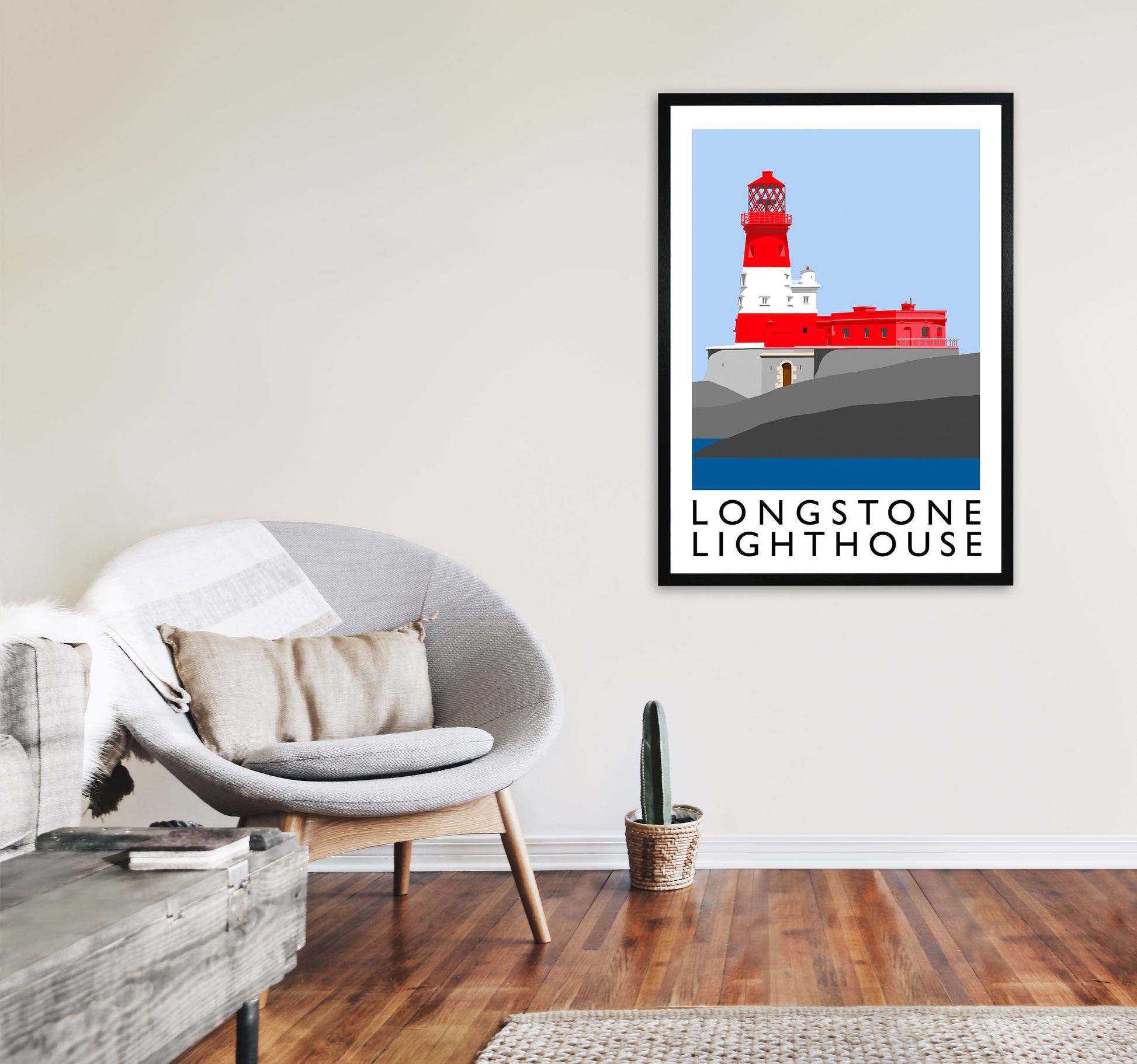 Longstone Lighthouse Framed Digital Art Print by Richard O'Neill A1 White Frame