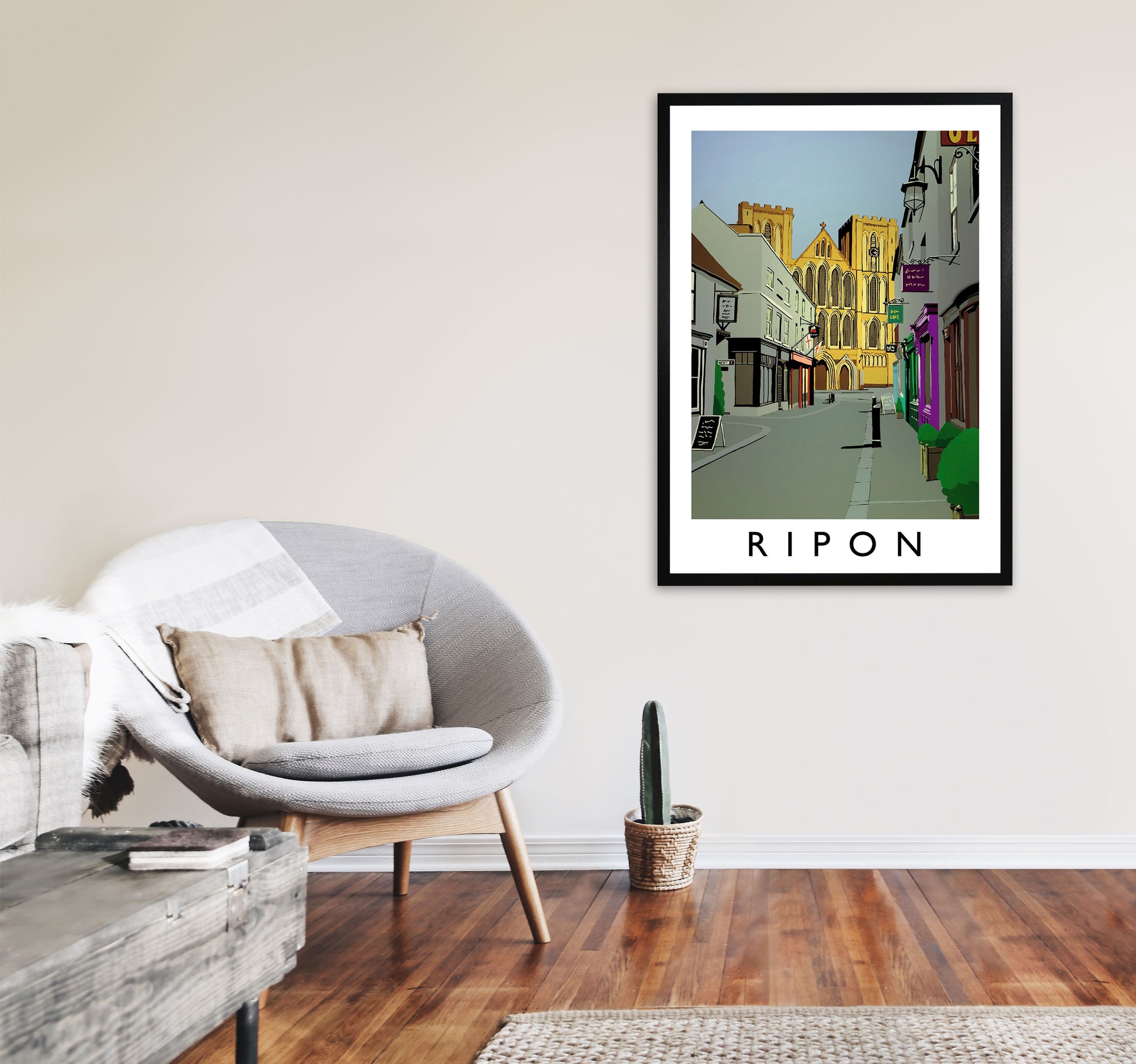 Ripon by Richard O'Neill Yorkshire Art Print, Vintage Travel Poster A1 White Frame