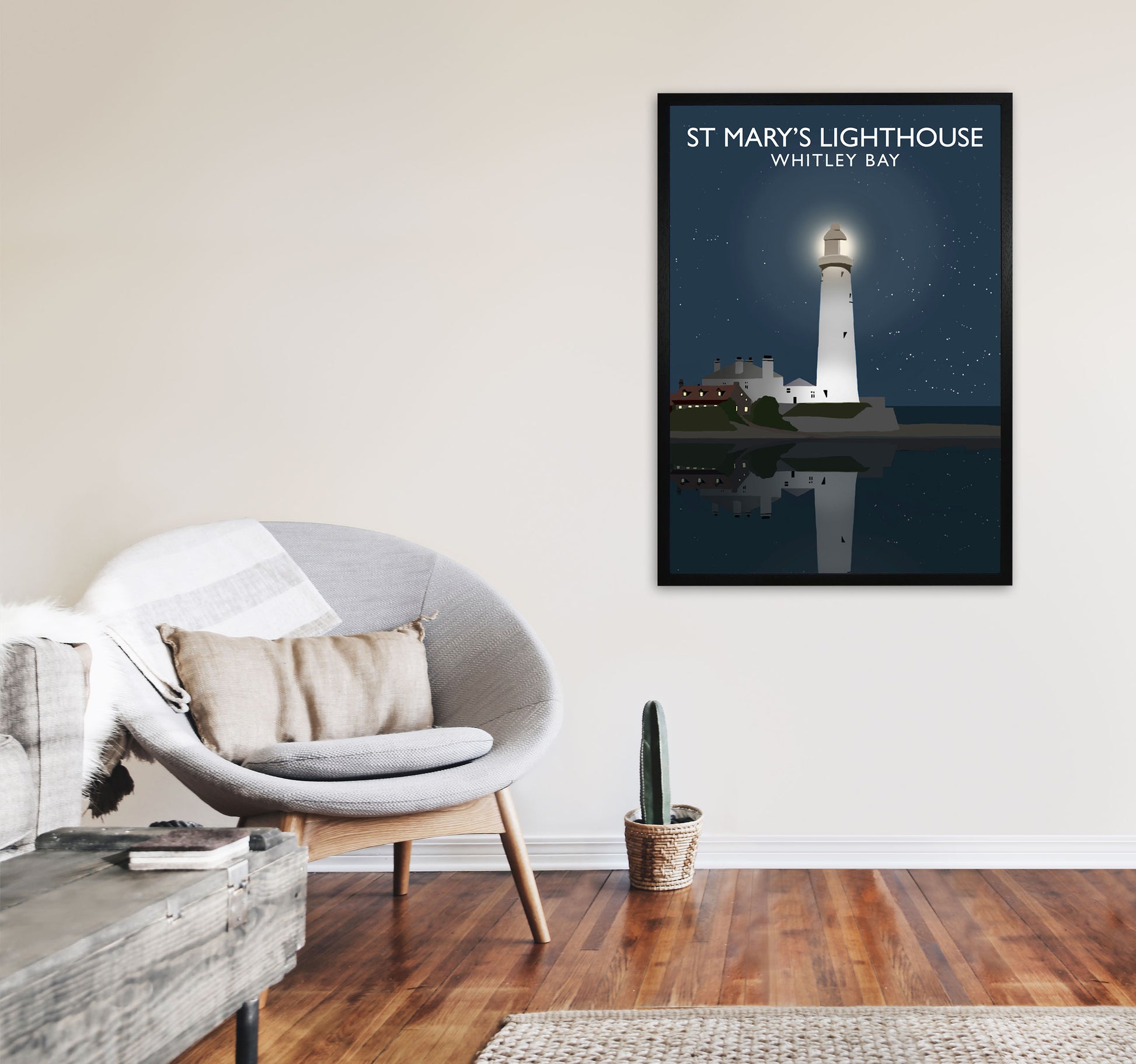 St. Mary's Lighthouse by Richard O'Neill A1 White Frame