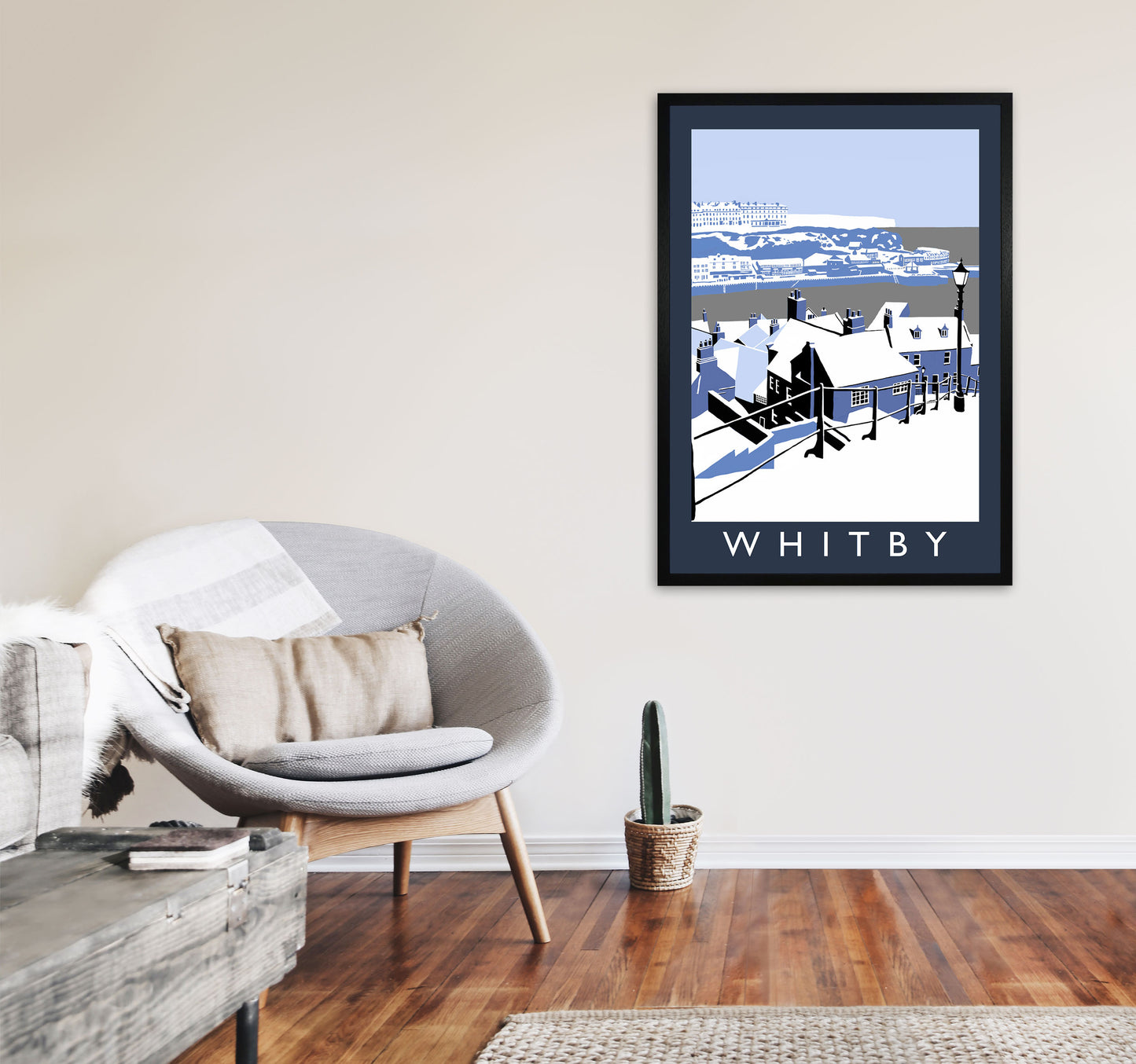 Whitby In Snow Framed Digital Art Print by Richard O'Neill A1 White Frame