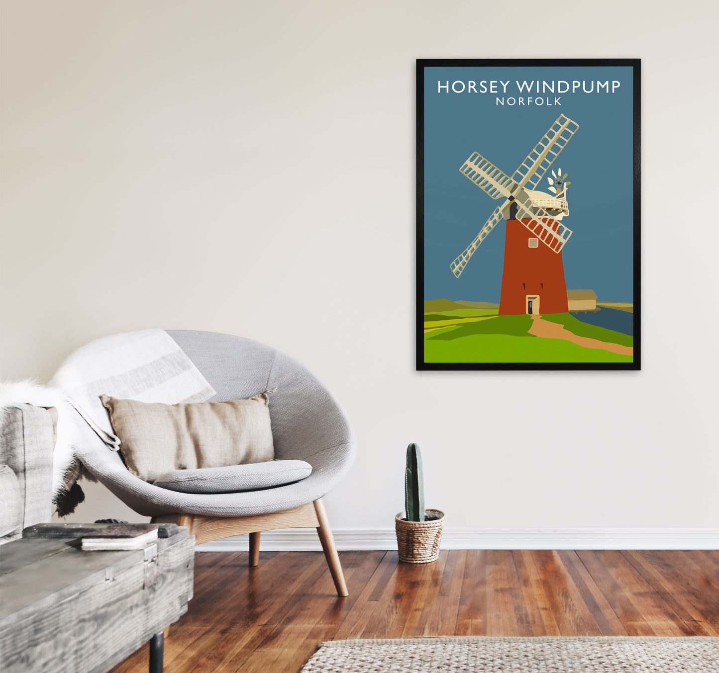 Horsey Windpump Norfolk Art Print by Richard O'Neill A1 White Frame