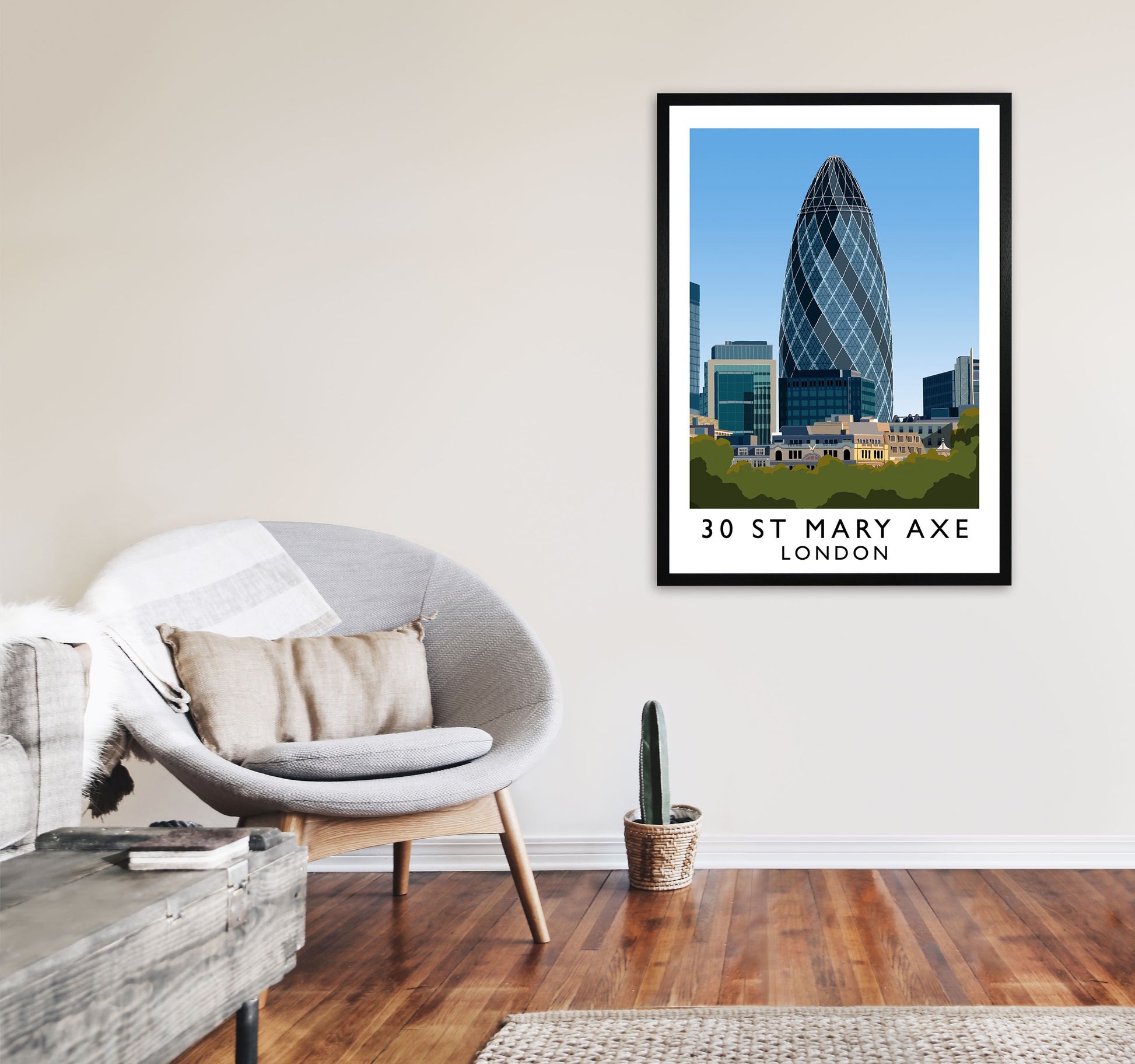 30 St Mary Axe London Travel Art Print by Richard O'Neill A1 White Frame