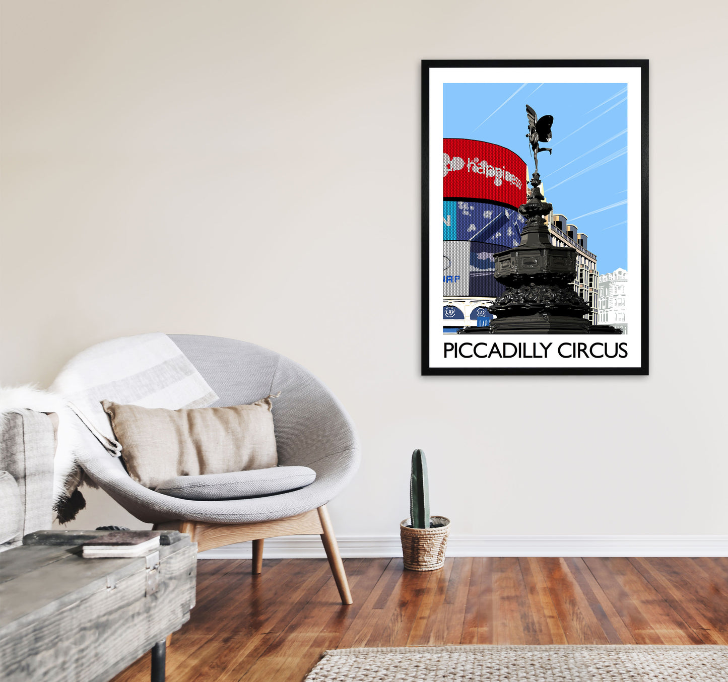 Piccadilly Circus London Portrait Art Print by Richard O'Neill A1 White Frame