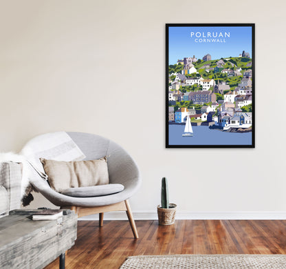 Polruan Cornwall Art Print by Richard O'Neill A1 White Frame