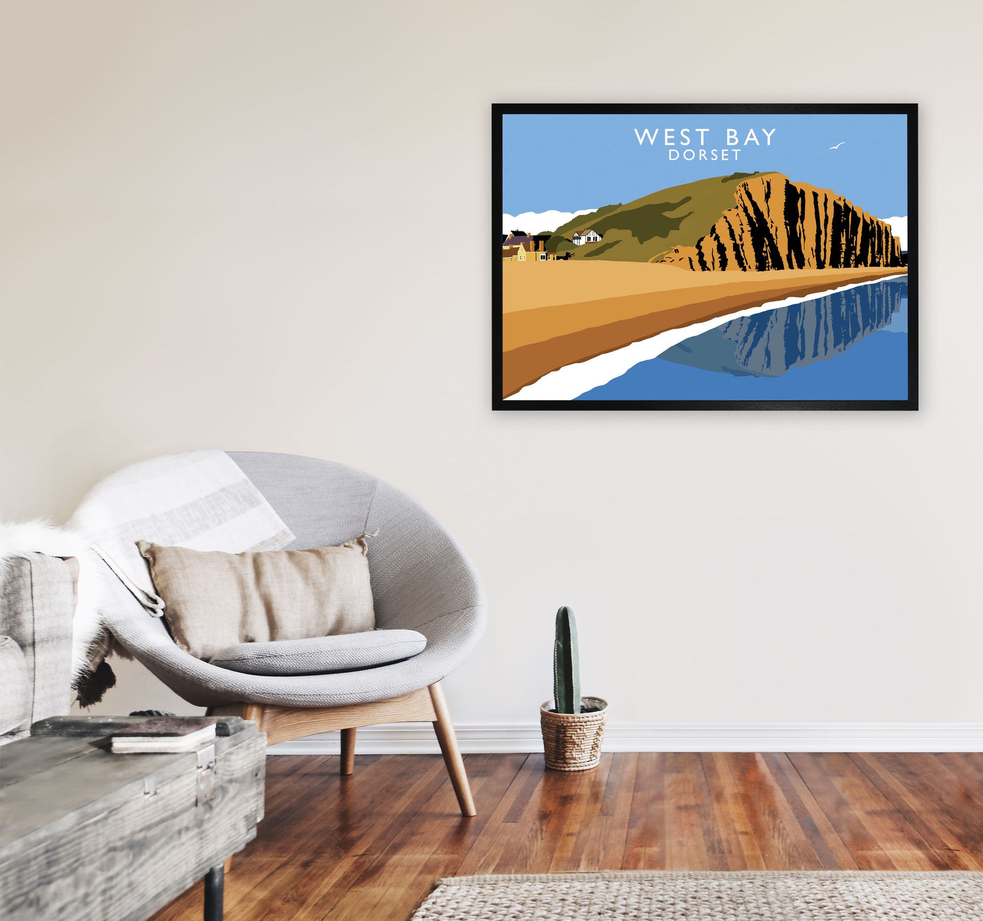 West Bay Dorset Framed Digital Art Print by Richard O'Neill A1 White Frame