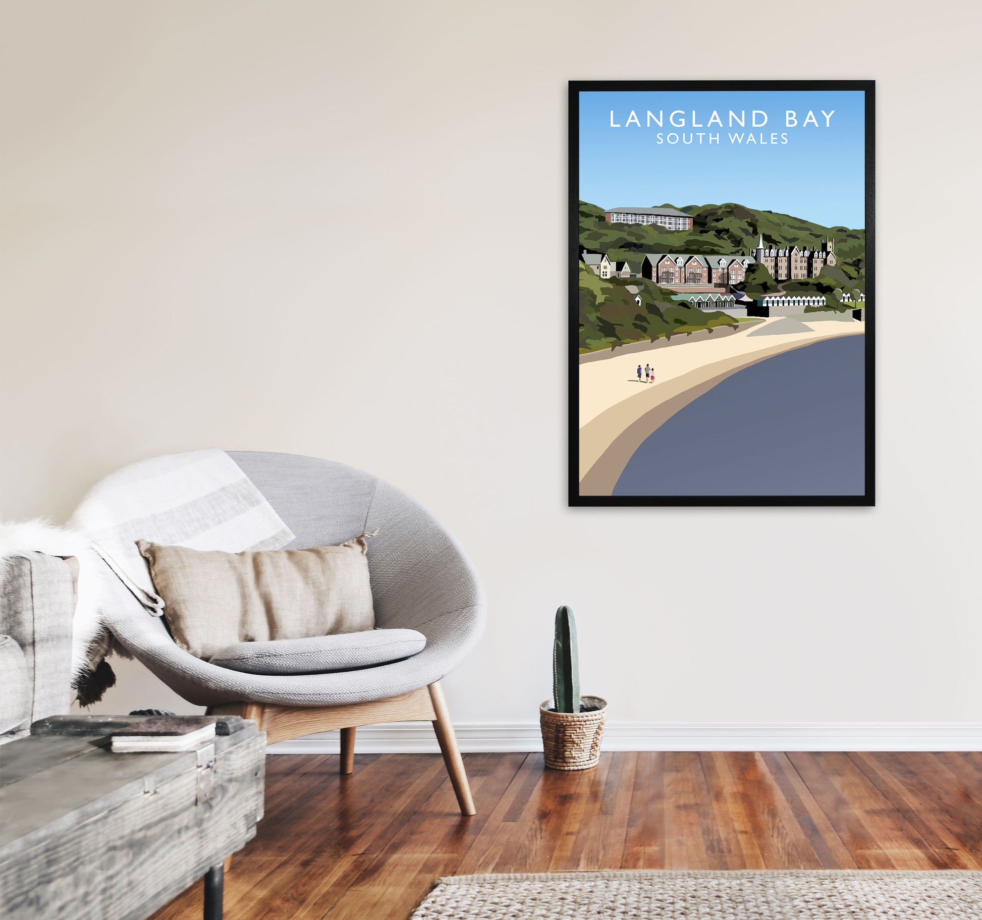 Langland Bay by Richard O'Neill A1 White Frame