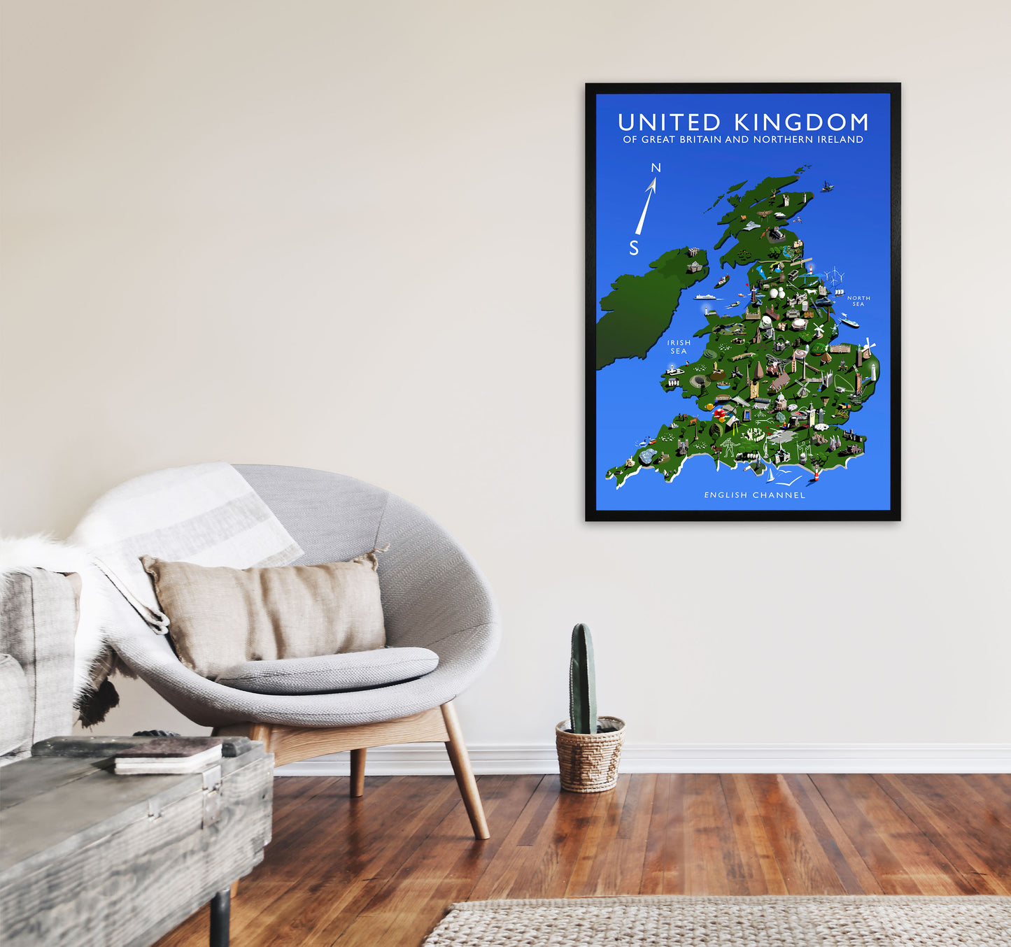 United Kingdom Art Print by Richard O'Neill A1 White Frame