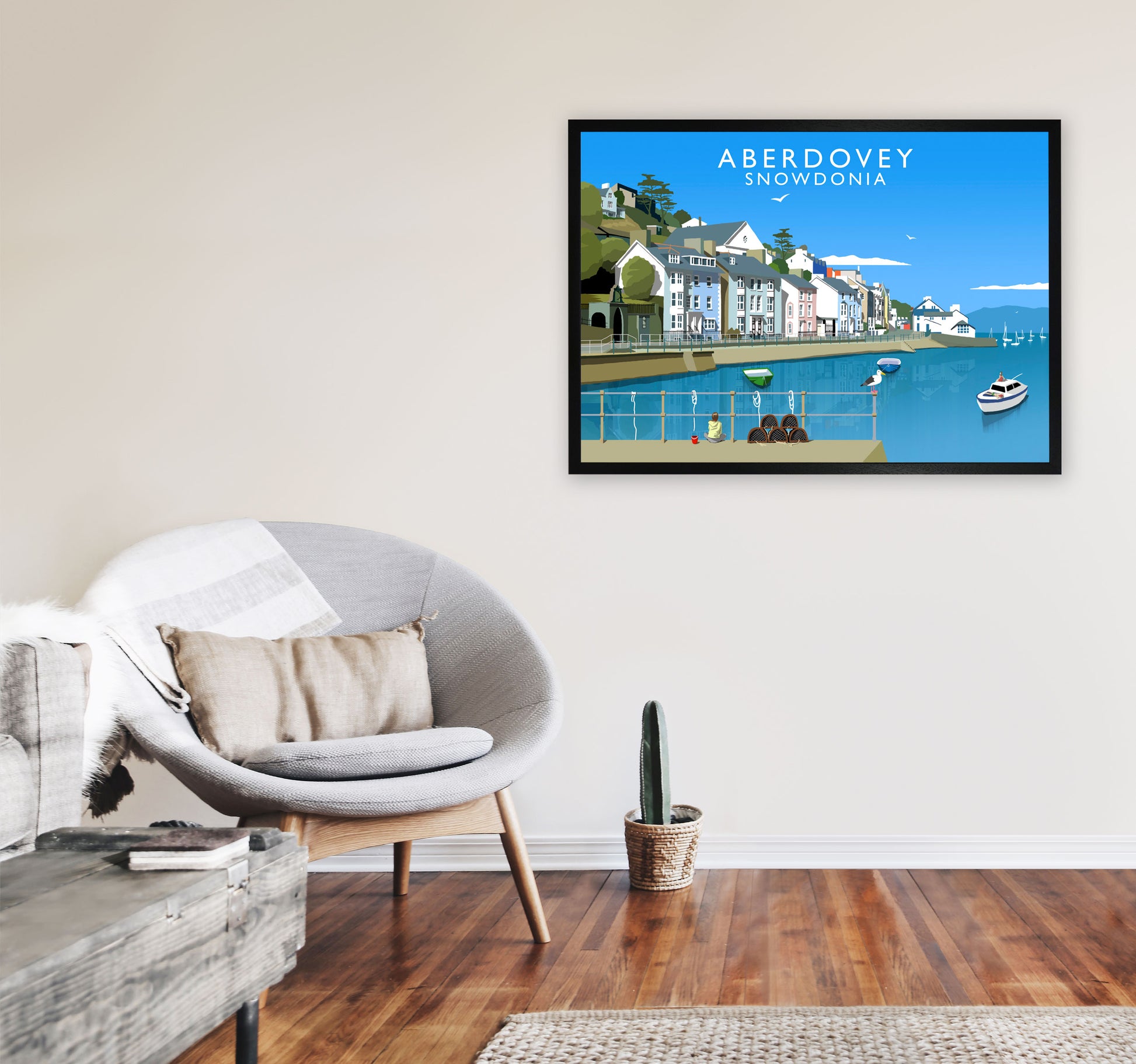 Aberdovey Snowdonia Framed Digital Art Print by Richard O'Neill A1 White Frame