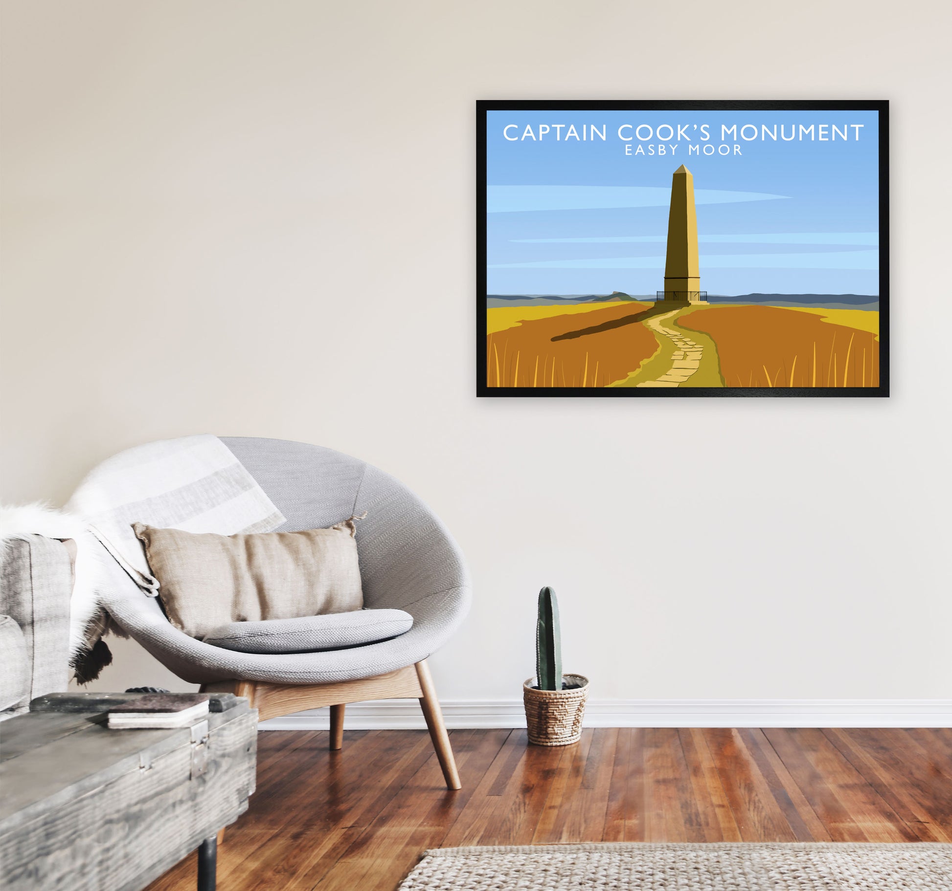 Captain Cooks Monument (Landscape) by Richard O'Neill A1 White Frame