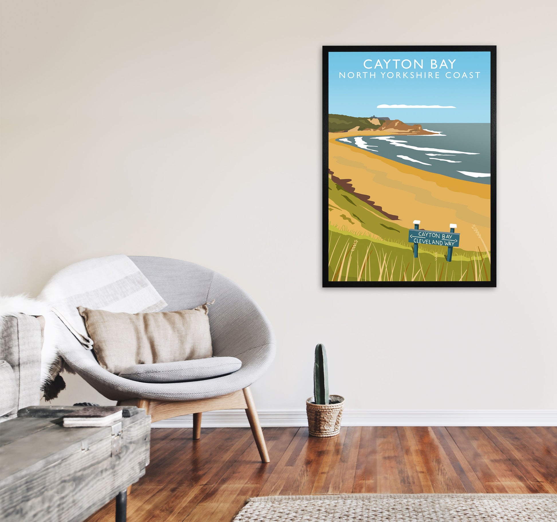 Cayton Bay North Yorkshire Coast Portrait Framed Digital Art Print by Richard O'Neill A1 White Frame