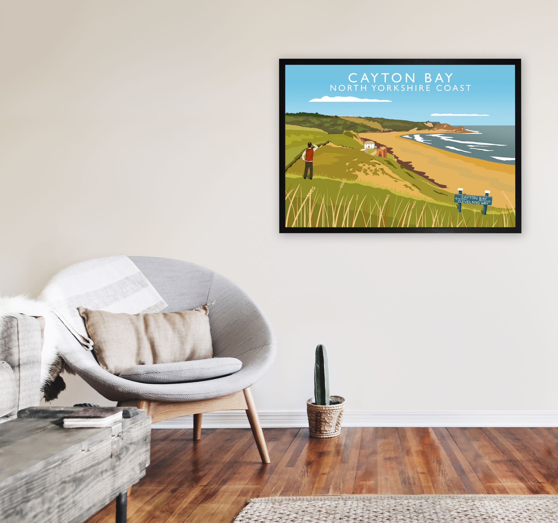 Cayton Bay North Yorkshire Coast Framed Digital Art Print by Richard O'Neill A1 White Frame