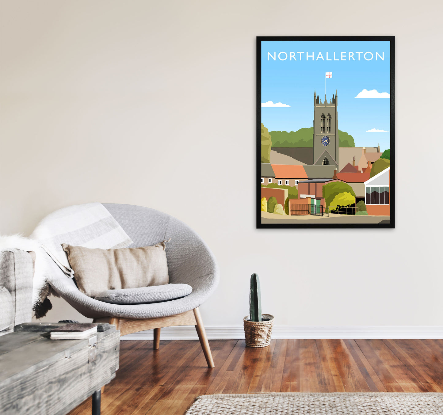 Northallerton (Portrait) by Richard O'Neill Yorkshire Art Print, Travel Poster A1 White Frame