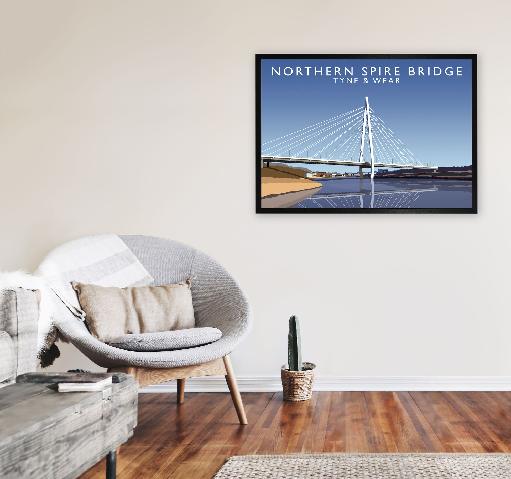 Northen Spire Bridge (Landscape) by Richard O'Neill A1 White Frame