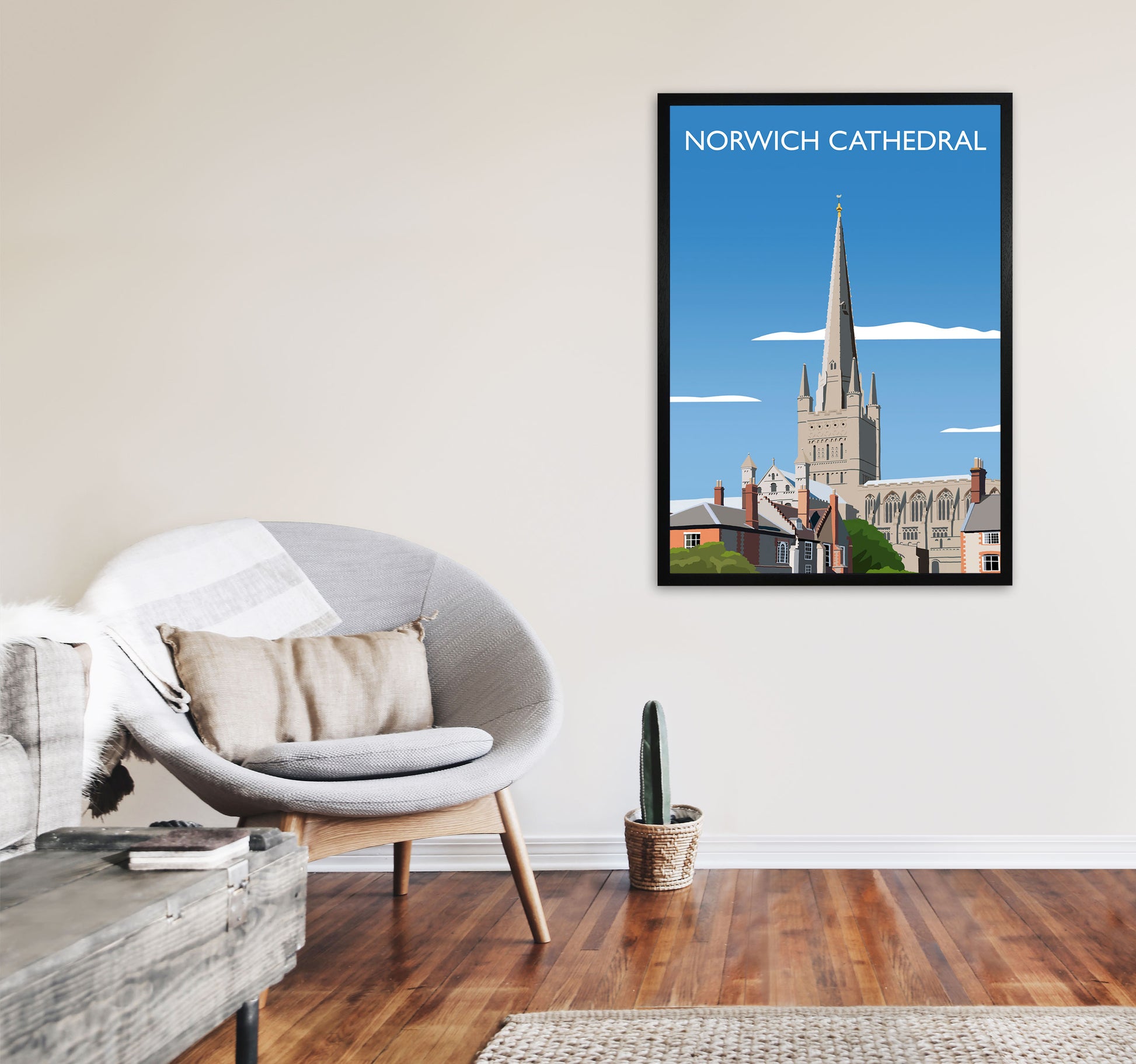 Norwich Cathedral Portrait  Art Print by Richard O'Neill A1 White Frame