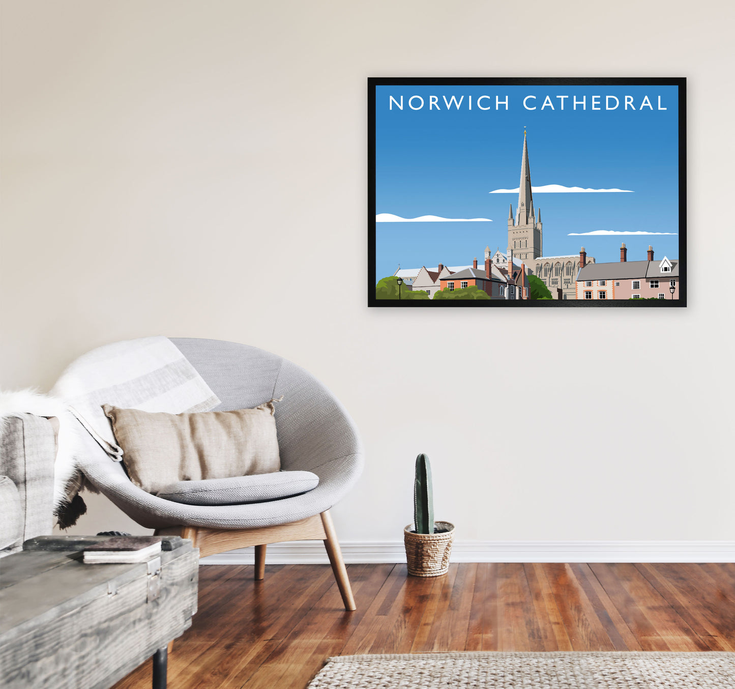 Norwich Cathedral Art Print by Richard O'Neill A1 White Frame