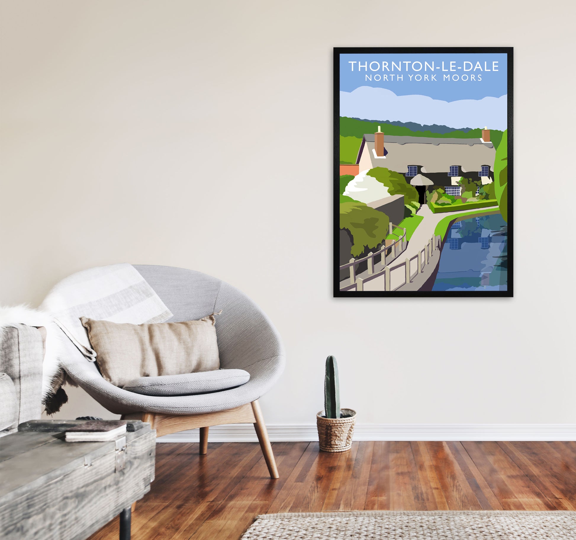 Thornton-Le-Dale (Portrait) by Richard O'Neill Yorkshire Art Print A1 White Frame