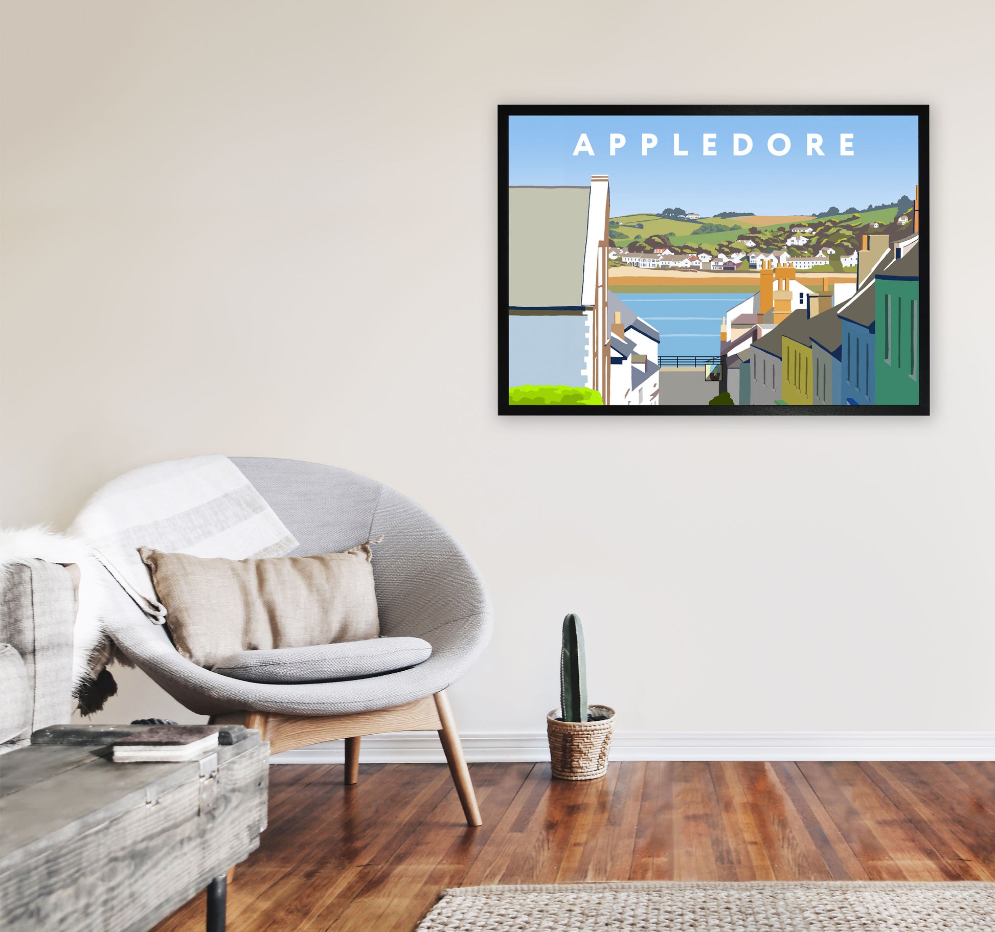 Appledore Art Print by Richard O'Neill A1 White Frame