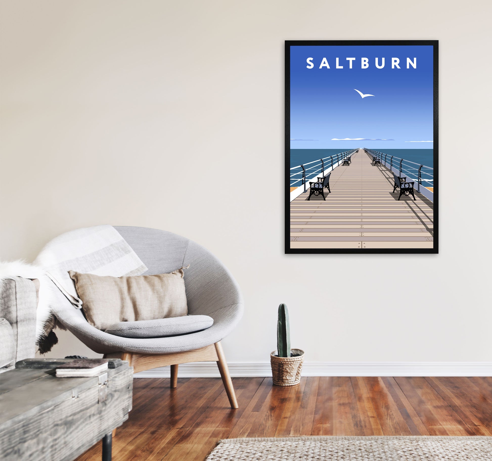 Saltburn Portrait by Richard O'Neill A1 White Frame