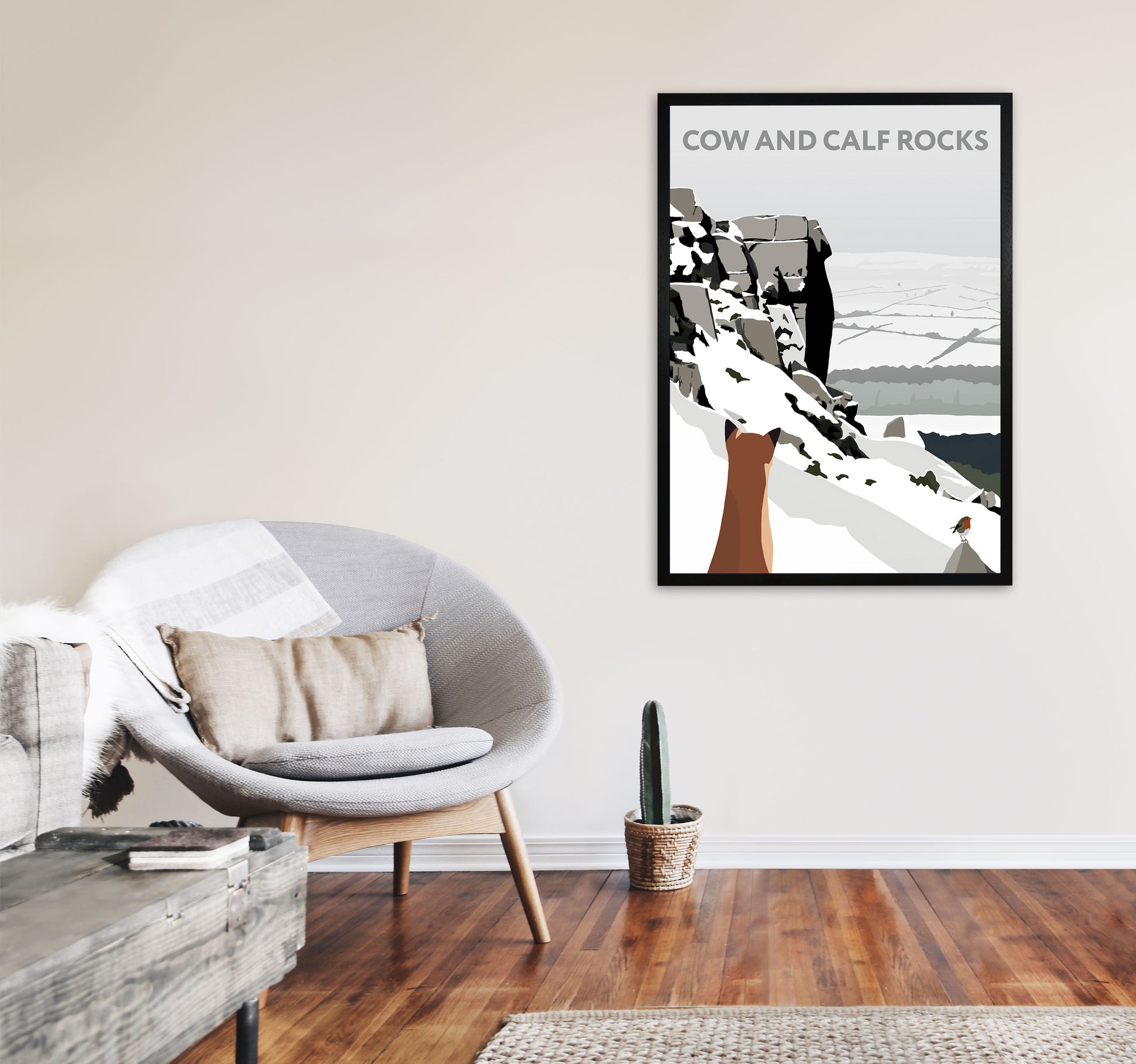 Cow And Calf Rocks In Snow Portrait by Richard O'Neill A1 White Frame