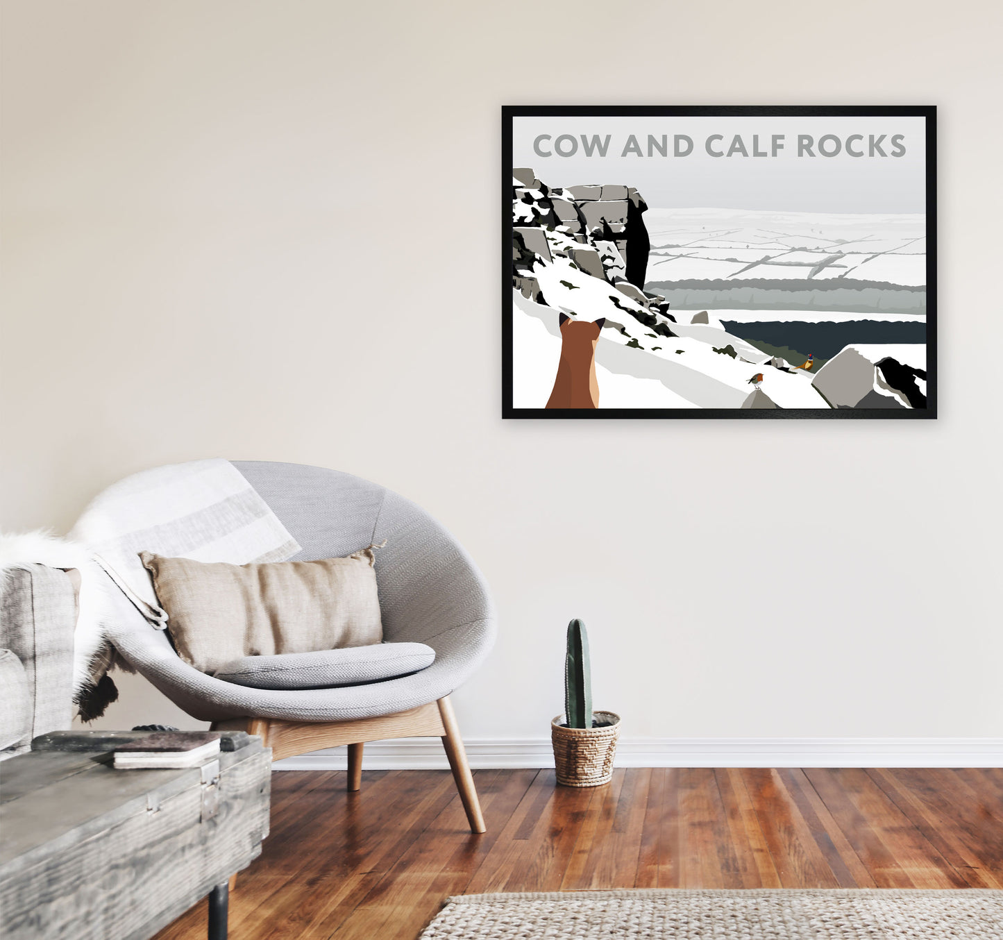 Cow And Calf Rocks In Snow by Richard O'Neill A1 White Frame