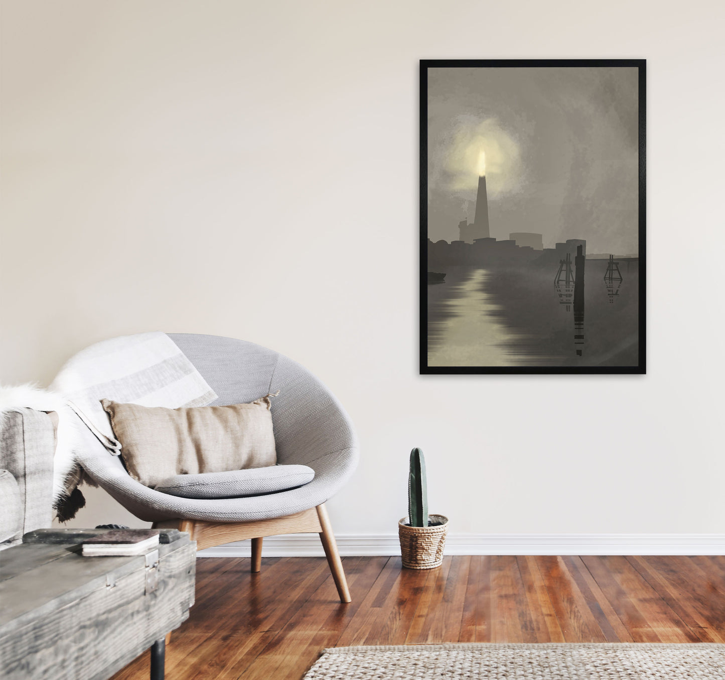 Shard In Fog Portrait Travel Art Print by Richard O'Neill, Framed Wall Art A1 White Frame