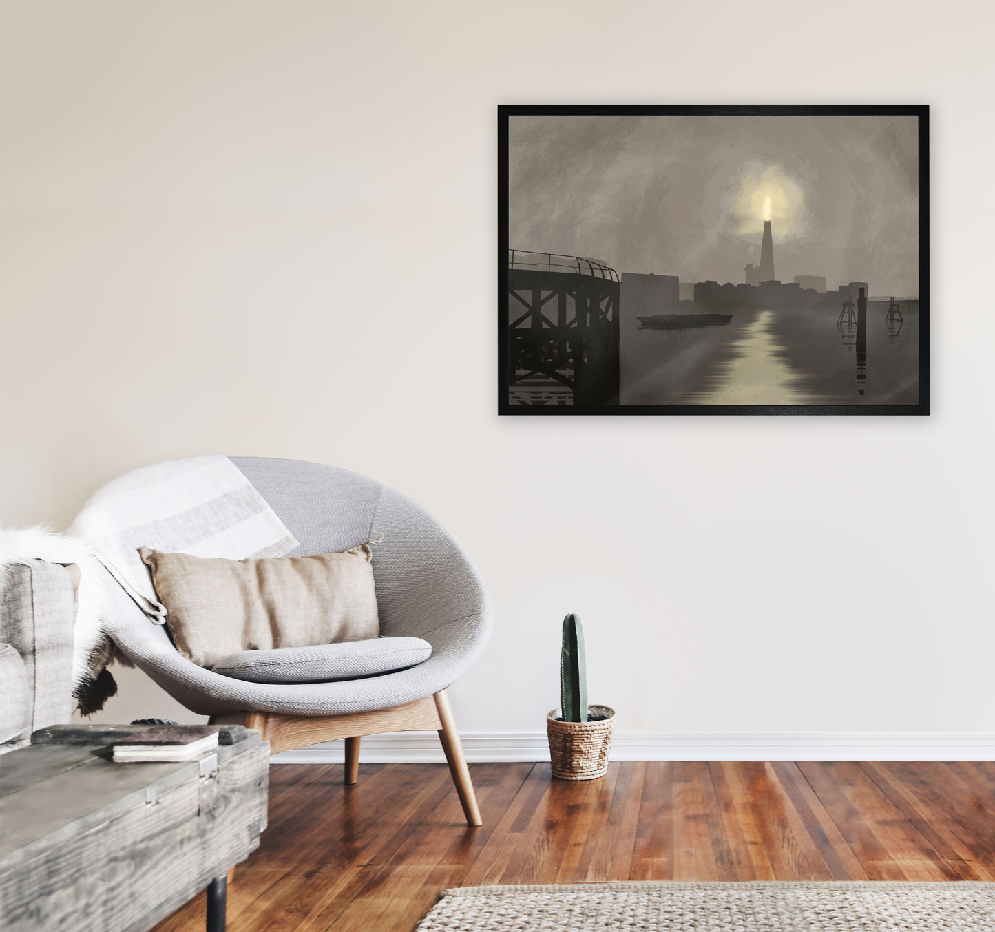 Shard In Fog Travel Art Print by Richard O'Neill, Framed Wall Art A1 White Frame