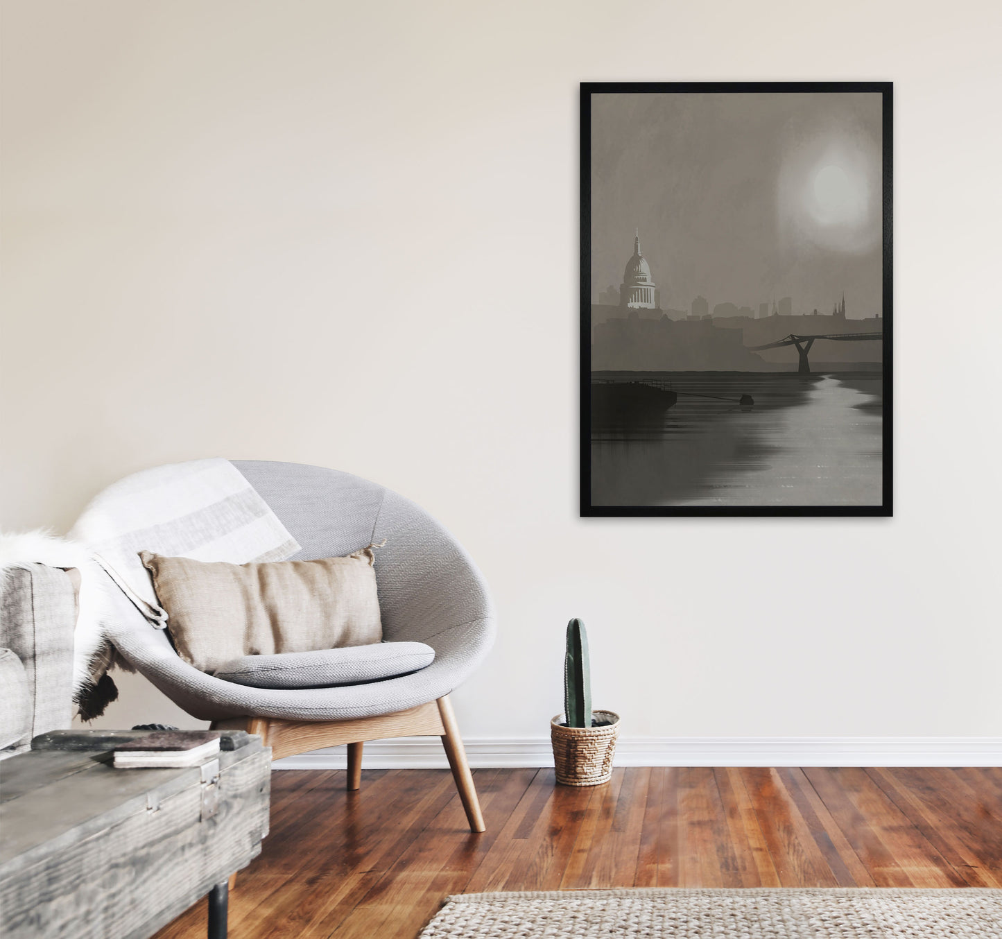 St. Paul's In Fog Portrait Travel Art Print by Richard O'Neill, Framed Wall Art A1 White Frame