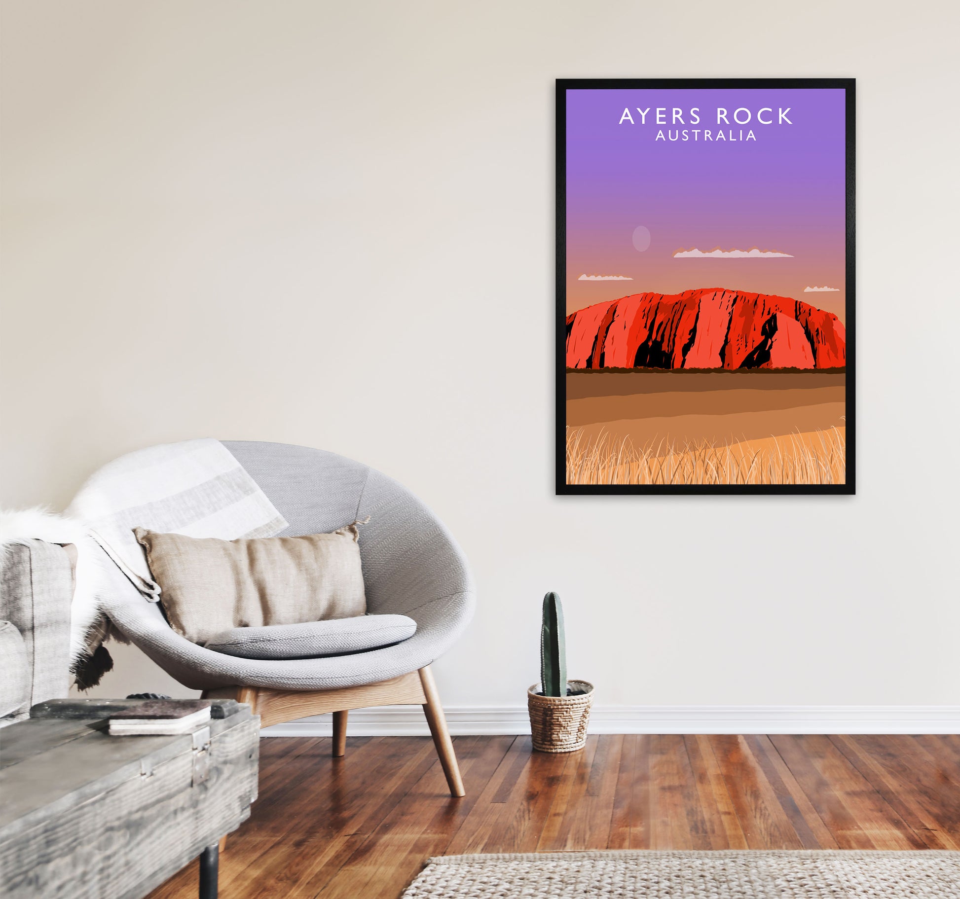 Ayers Rock Australia Art Print by Richard O'Neill A1 White Frame